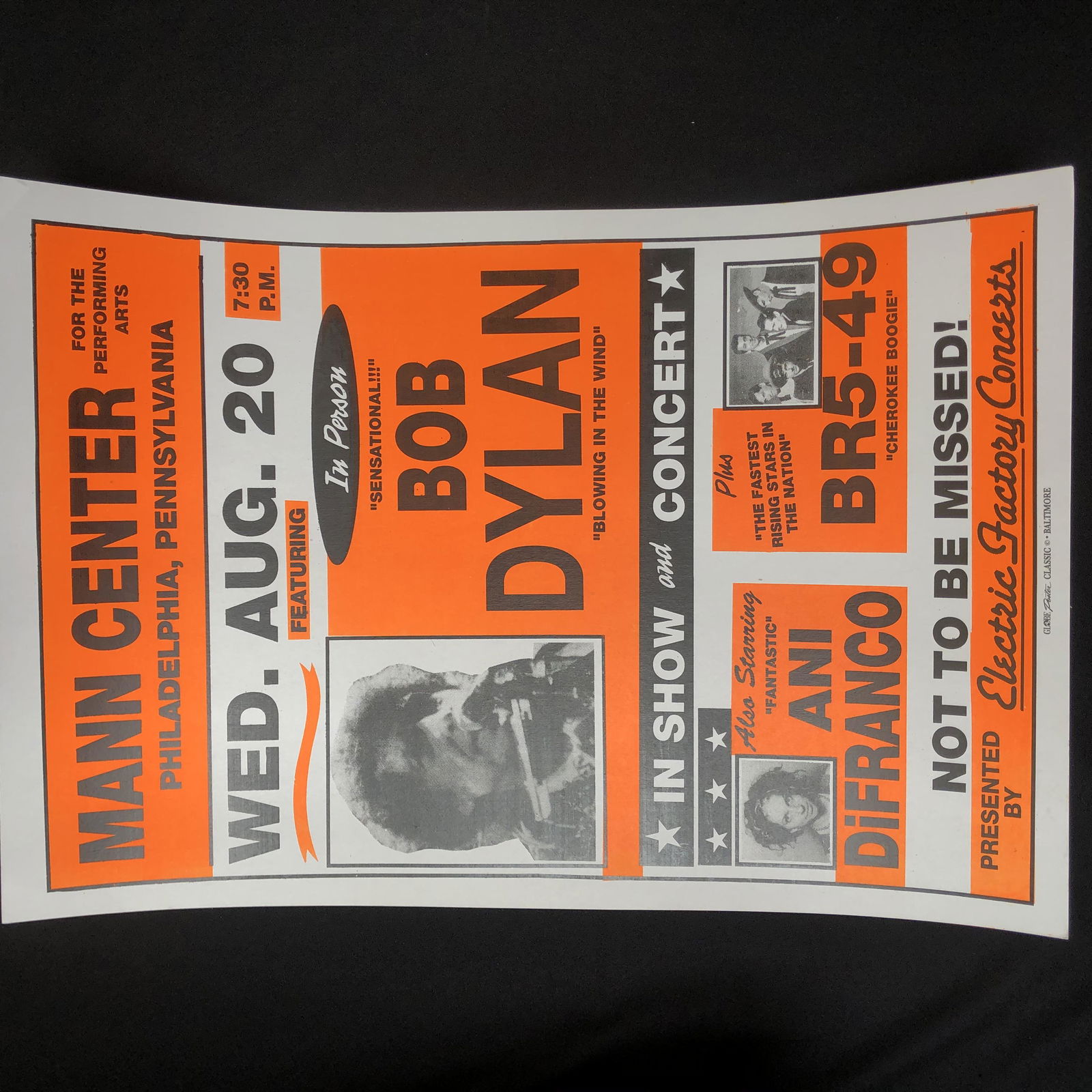 Bob Dylan "Mann Center" 24x36 Concert Poster  (-2nd (1 of 1)