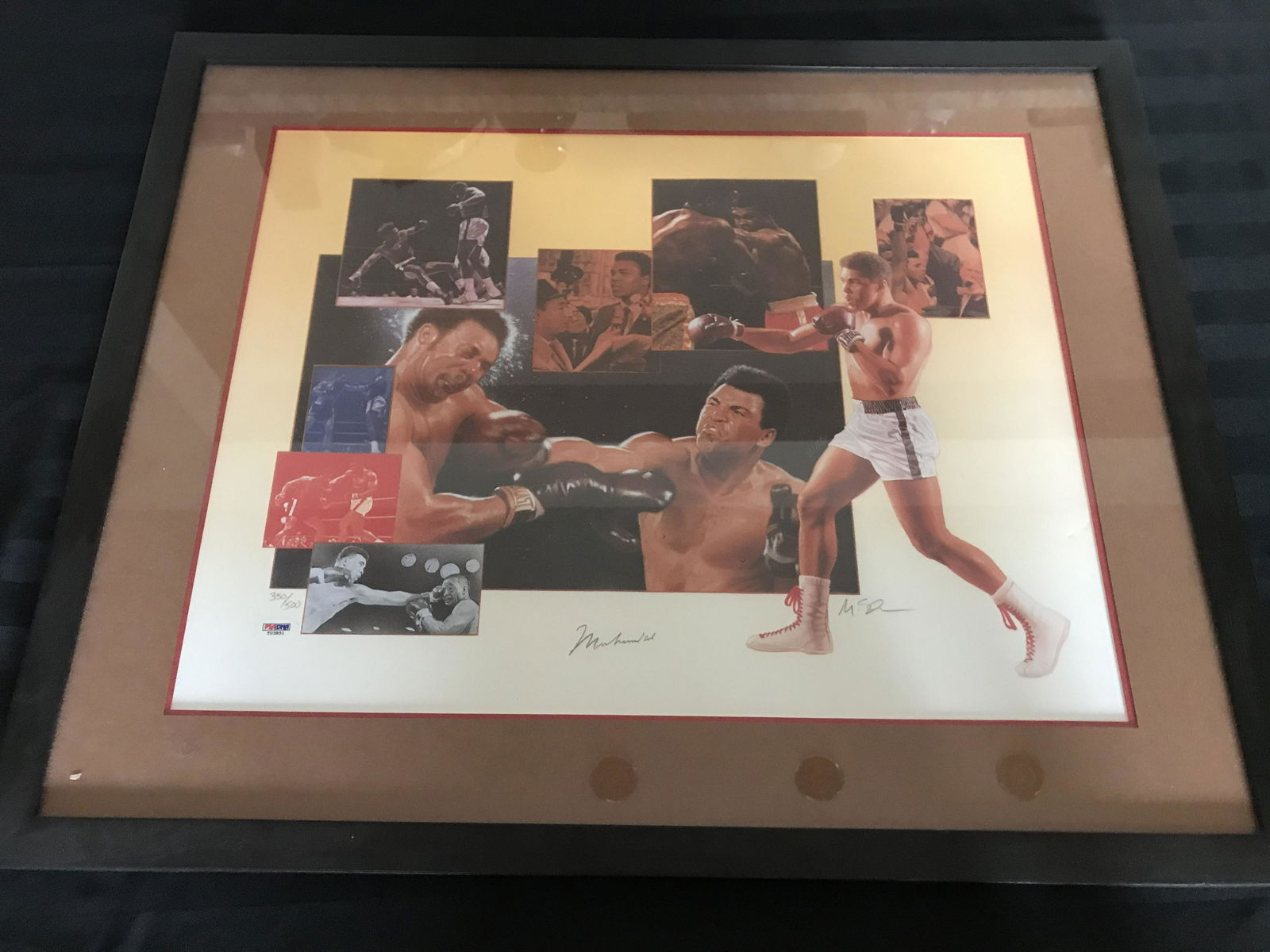 MOHAMMED ALI SIGNED 18 X 24 CUSTOM FRAMED COLLAGE ( PSA: MOHAMMED ALI SIGNED 18 X 24 CUSTOM FRAMED COLLAGE ( PSA DNA)