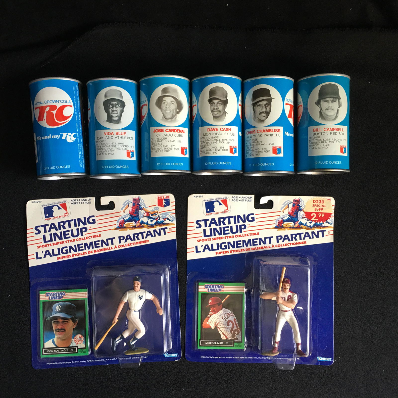LOT OF RC COLA BASEBALL SODA CAN 12 OZ METAL VINTAGE: LOT OF RC COLA BASEBALL SODA CAN 12 OZ METAL VINTAGE PULL TABS (1977) & STARTING LINE-UP FIGURES