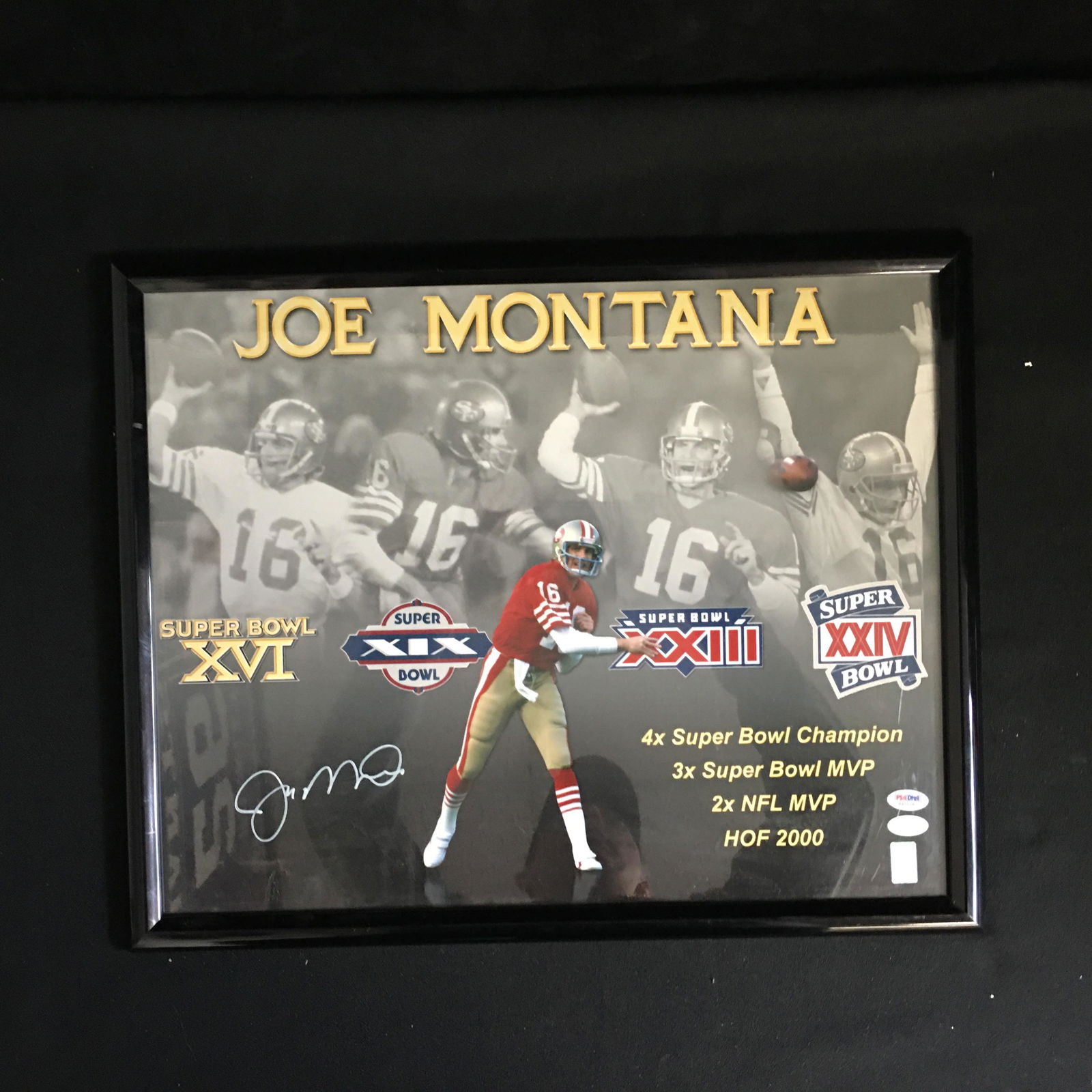 JOE MONTANA SIGNED 16 X 20 COLLAGE WITH FRAME (PSA, (1 of 3)