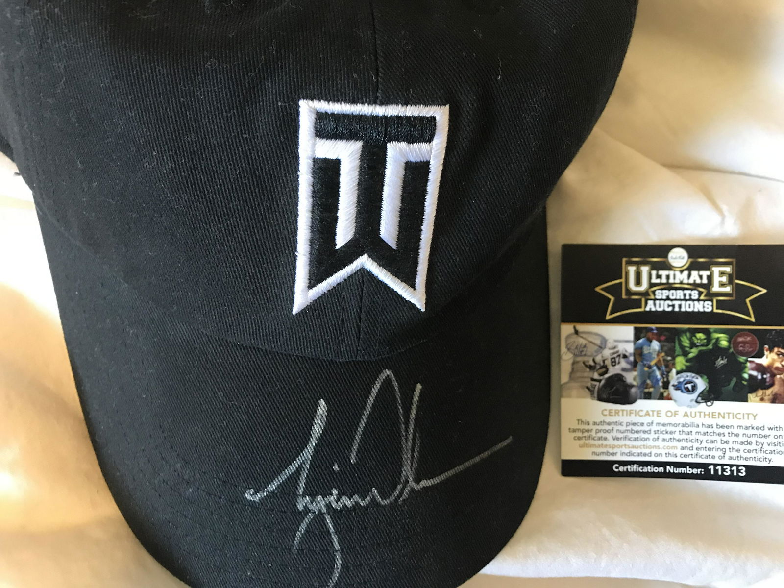 TIGER WOODS SIGNED NIKE TZ BLACK HAT IN SILVER ( (1 of 2)
