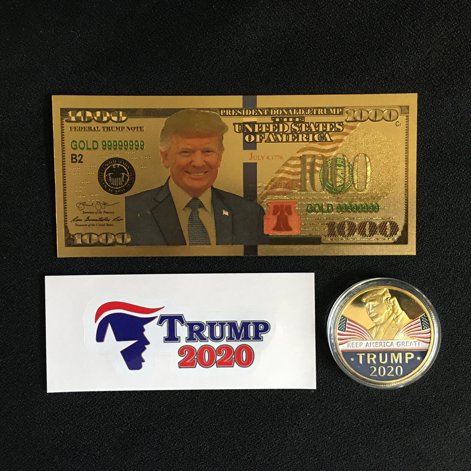 24KT GOLD FOIL BILL AND COIN DONALD TRUMP 2020: 24KT GOLD FOIL BILL AND COIN DONALD TRUMP 2020