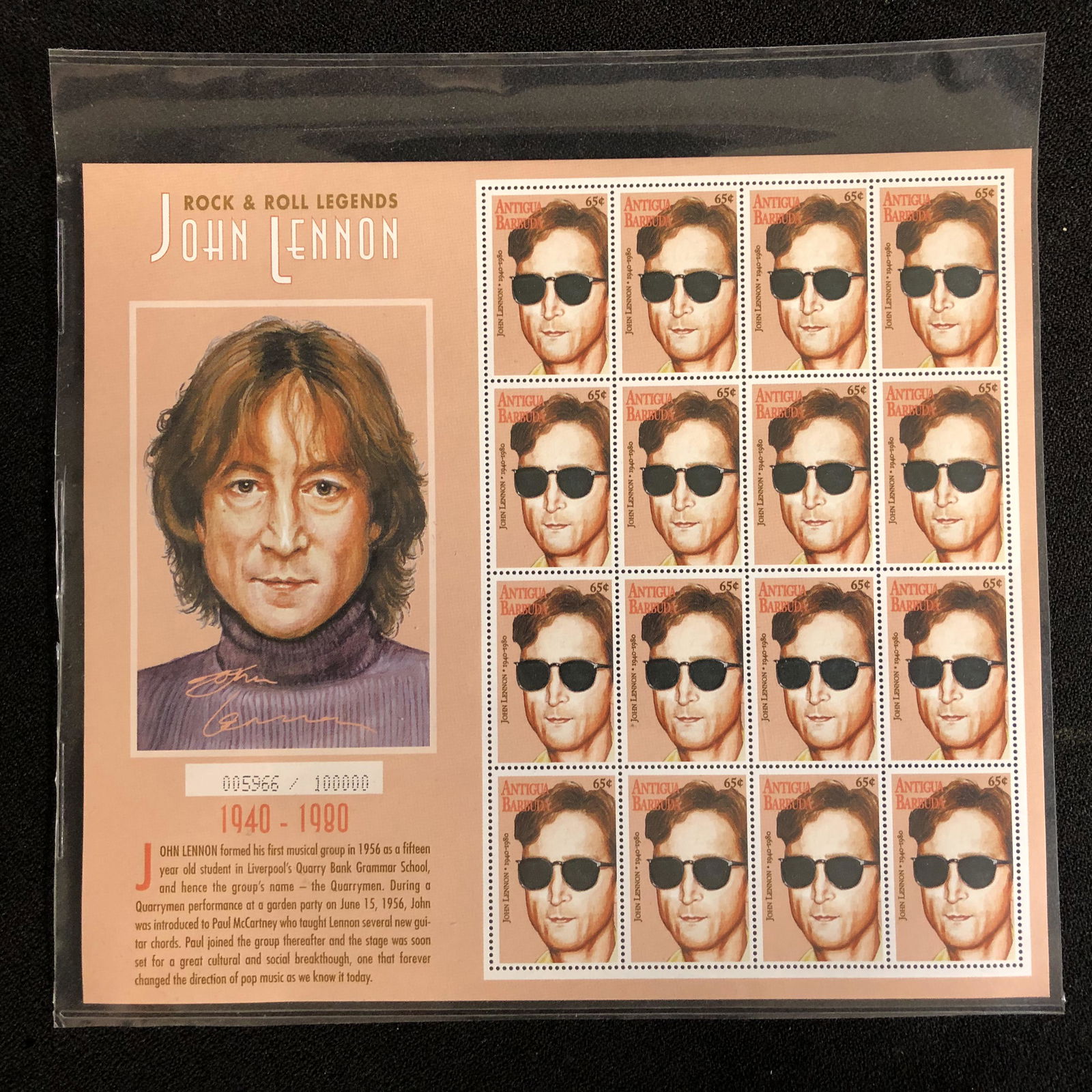 UNUSED JOHN LENNON COLLECTOR STAMP LOT: UNUSED JOHN LENNON COLLECTOR STAMP LOT
