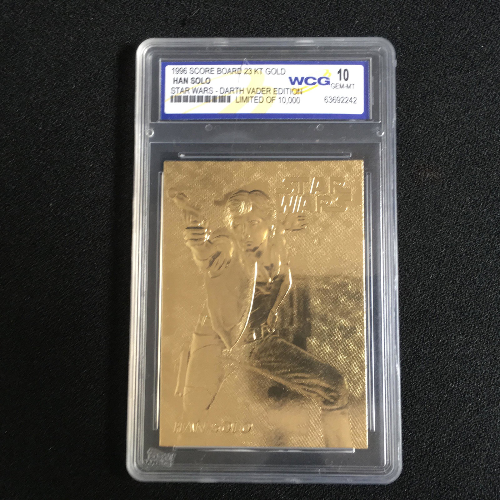 1996 SCORE BOARD 23KT GOLD HAN SOLO STAR WARS DARTH: 1996 SCORE BOARD 23KT GOLD HAN SOLO STAR WARS DARTH VADER EDITION (10 GEM MINT)