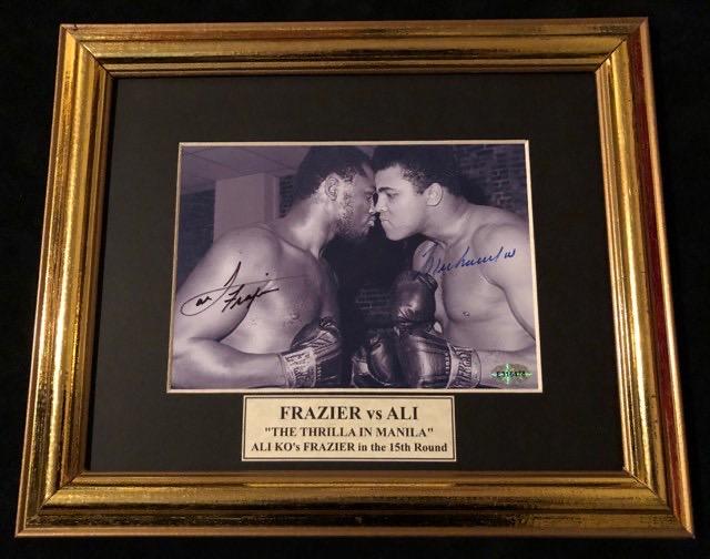 MUHAMMAD ALI & JOE FRAZIER DUAL SIGNED BOXING FRAMED PH (1 of 5)