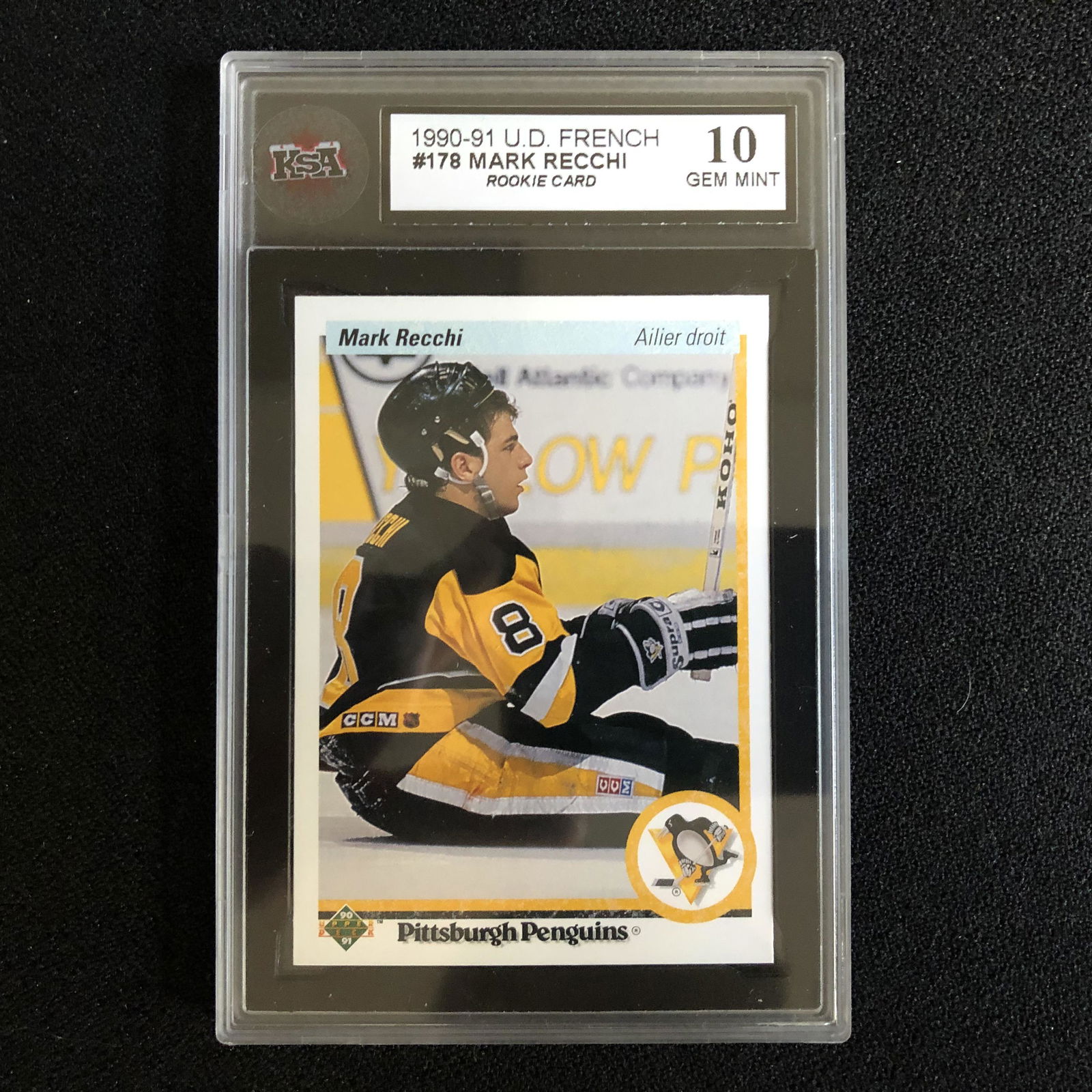 1990-91 UD FRENCH #178 MARK RECCHI Rookie Card (10 GEM: 1990-91 UD FRENCH #178 MARK RECCHI Rookie Card (10 GEM MINT)