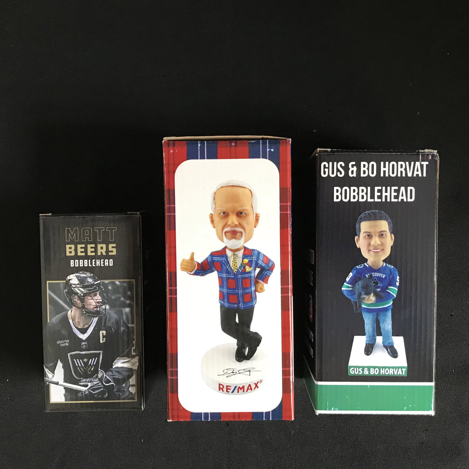 COLLECTIBLE BOBBLE-HEAD LOT (DON CHERRY/ BO HORVAT/: COLLECTIBLE BOBBLE-HEAD LOT (DON CHERRY/ BO HORVAT/ MATT BEERS)