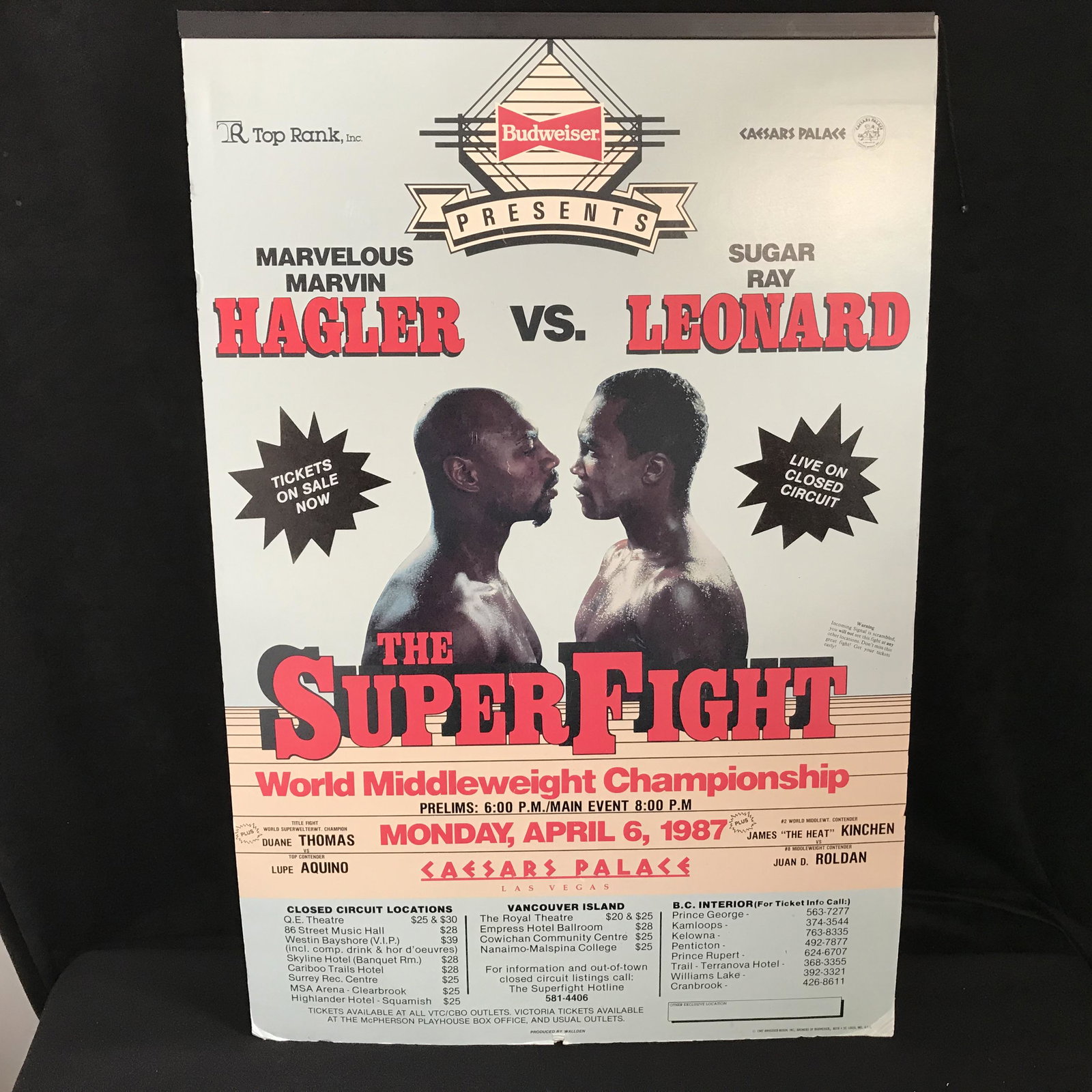 VINTAGE CAESARS PALACE 1987 BUDWEISER PRESENTS "SUPER: VINTAGE CAESARS PALACE 1987 BUDWEISER PRESENTS "SUPER FIGHT" HAGLER vs. LEONARD BOXING POSTER
