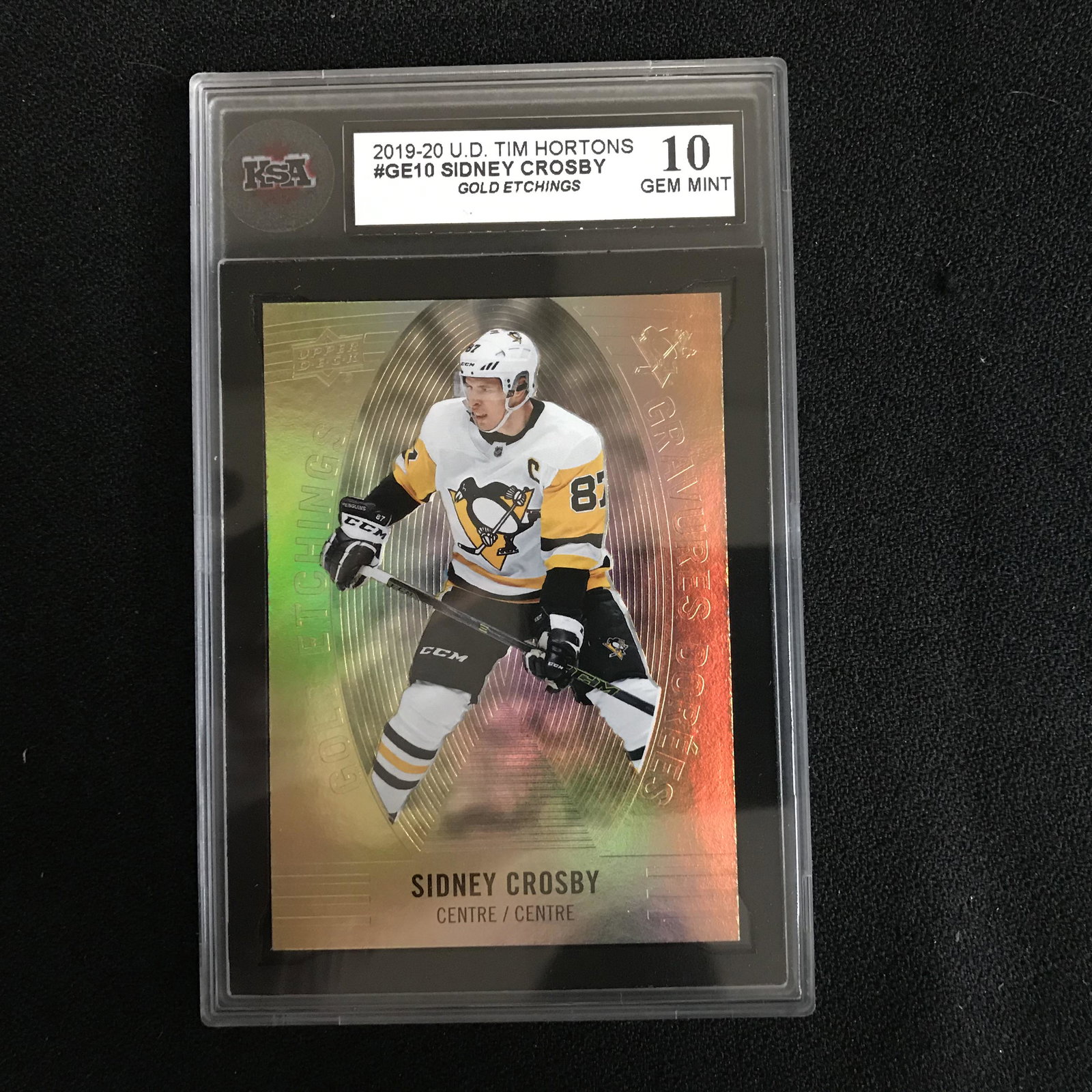 2019-20 UD TIM HORTONS #GE10 SIDNEY CROSBY Gold: 2019-20 UD TIM HORTONS #GE10 SIDNEY CROSBY Gold Etchings (10 GEM MINT)