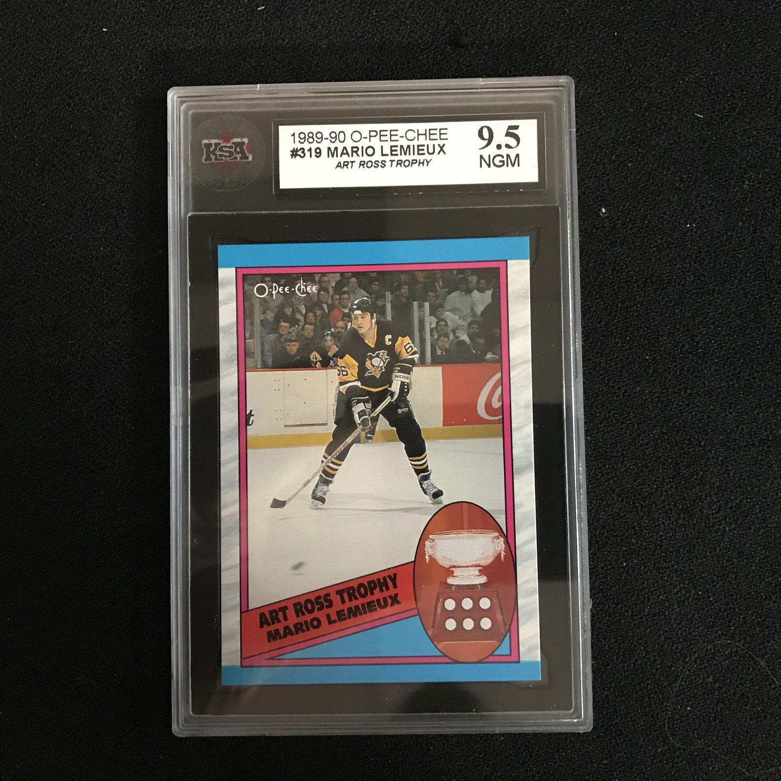 1989-90 O-PEE-CHEE #319 MARIO LEMIEUX Art Ross Trophy: 1989-90 O-PEE-CHEE #319 MARIO LEMIEUX Art Ross Trophy (9.5 NGM)