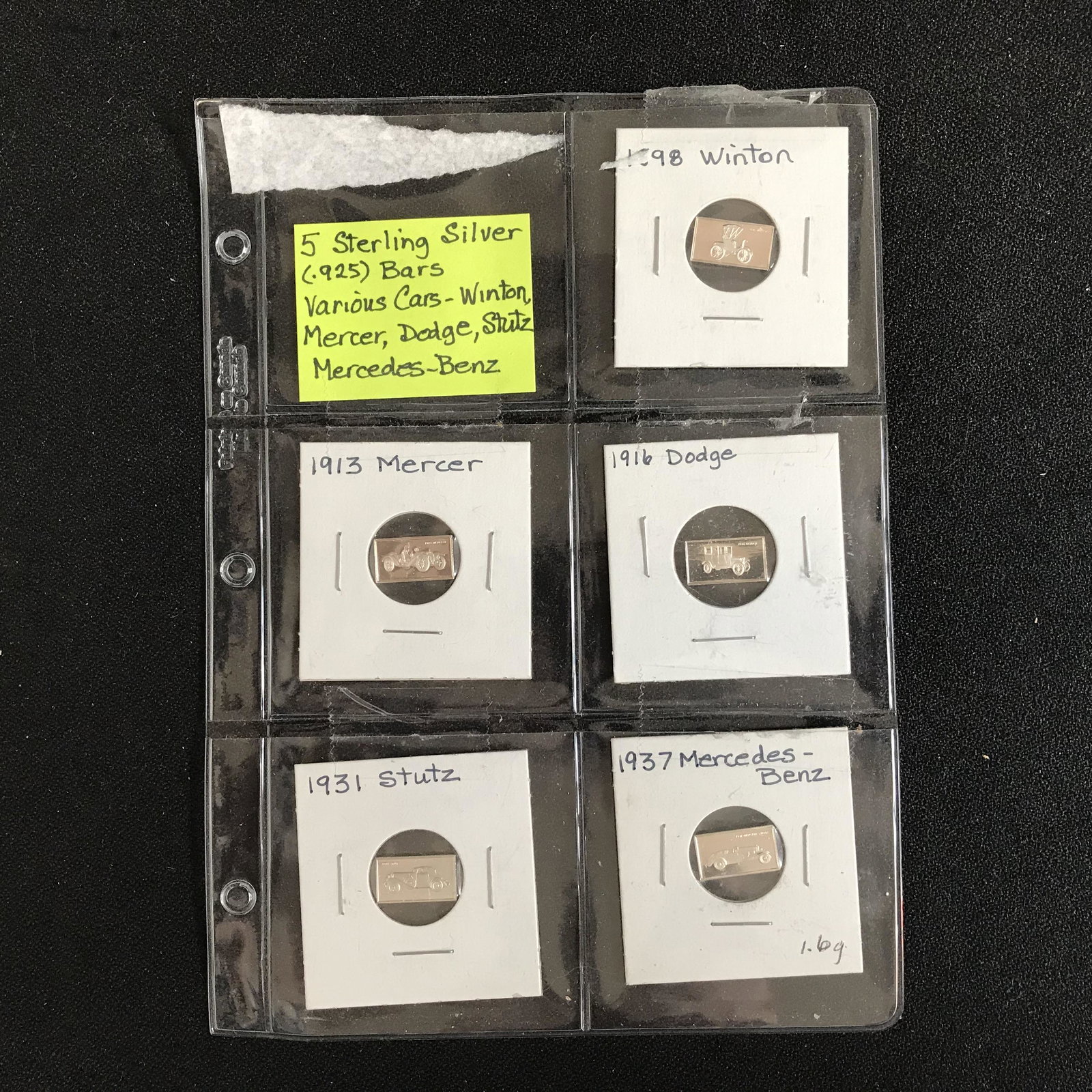 5 STERLING SILVER .925 BARS w/ VARIOUS CARS (1 of 2)