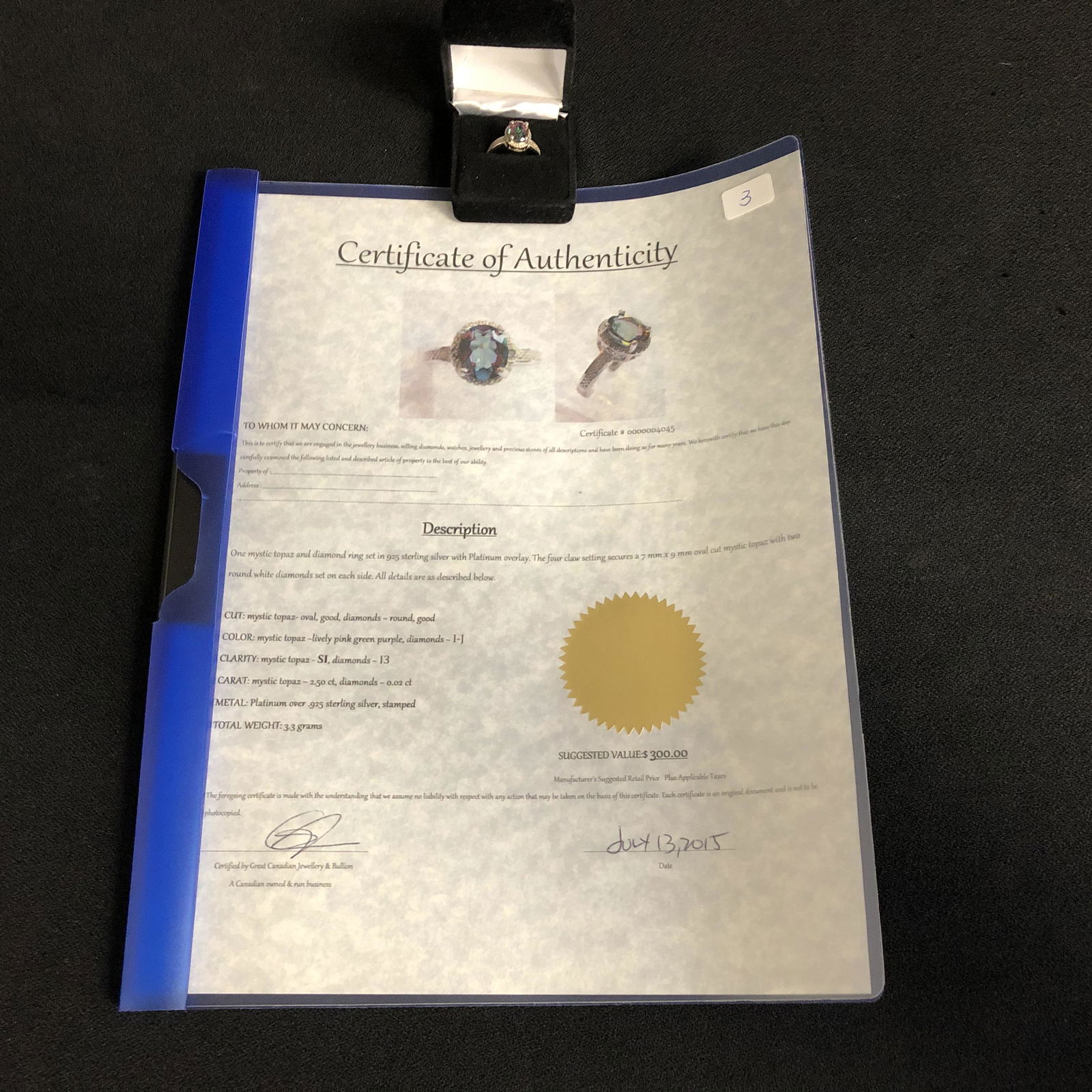 MYSTIC TOPAZ AND DIAMOND RING 925 SILVER IN PLATINUM WI (1 of 2)