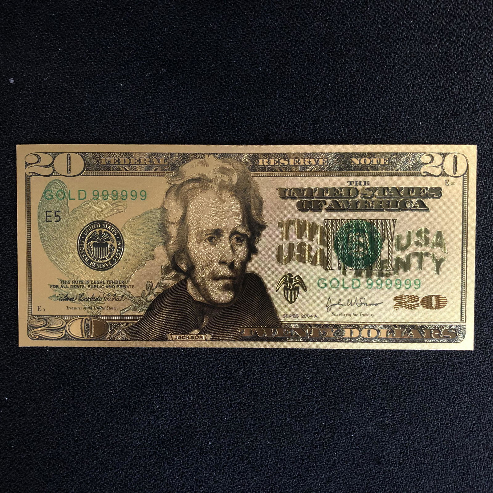 USA $20 DOLLAR 999 GOLD FOIL BANK NOTE (1 of 1)