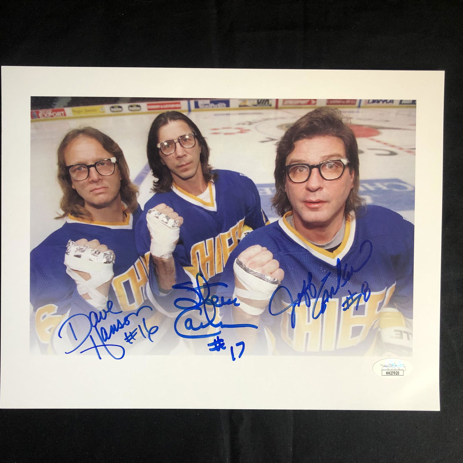 SLAP SHOTS HANSON BROTHERS TRIPLE SIGNED 8X10 PRINT (JS (1 of 1)