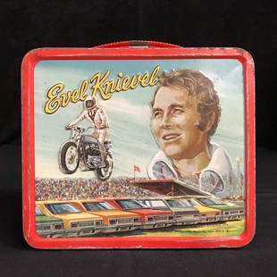 VINTAGE EVEL KNIEVEL LUNCH BOX w/ THERMOS: VINTAGE EVEL KNIEVEL LUNCH BOX w/ THERMOS