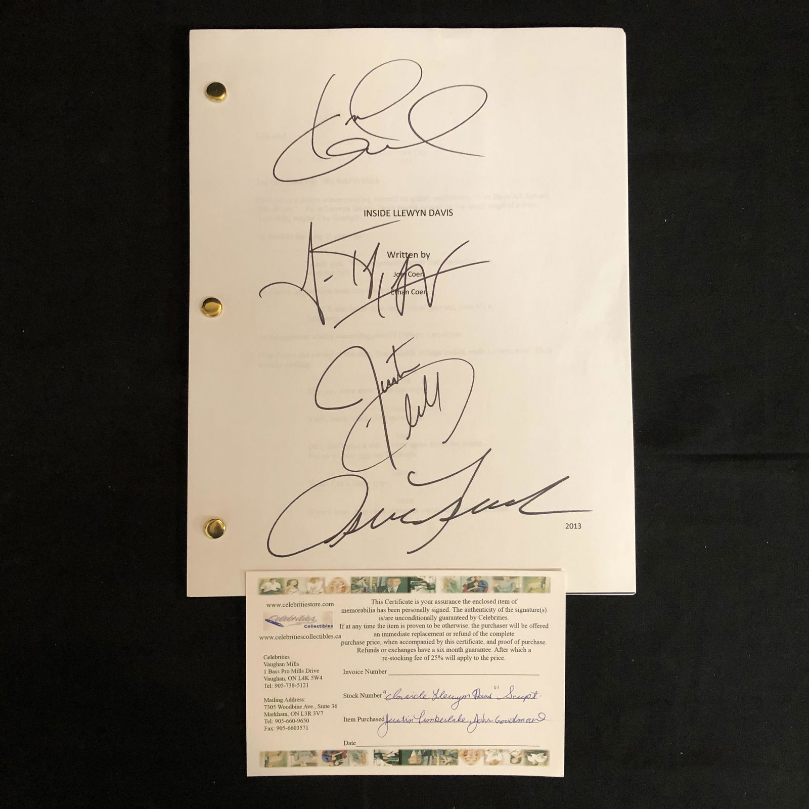 INSIDE LLEWYN DAVIS MULTI SIGNED SCRIPT w/ JUSTIN TIMBE: INSIDE LLEWYN DAVIS MULTI SIGNED SCRIPT w/ JUSTIN TIMBERLAKE & JOHN GOODMAN Includes COA