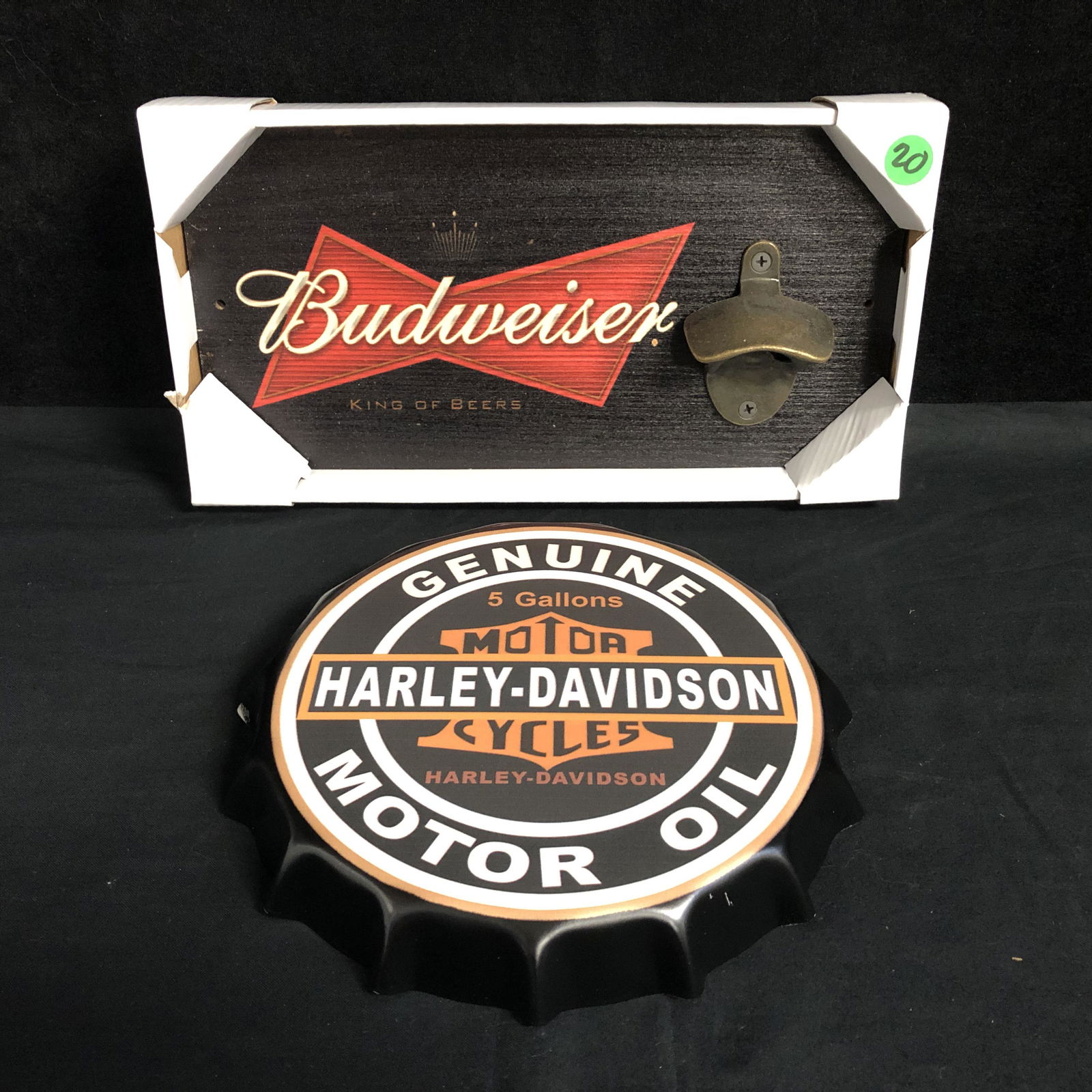 BUDWEISER BEER BOTTLE OPENER AND HARLEY DAVIDSON WALL (1 of 1)