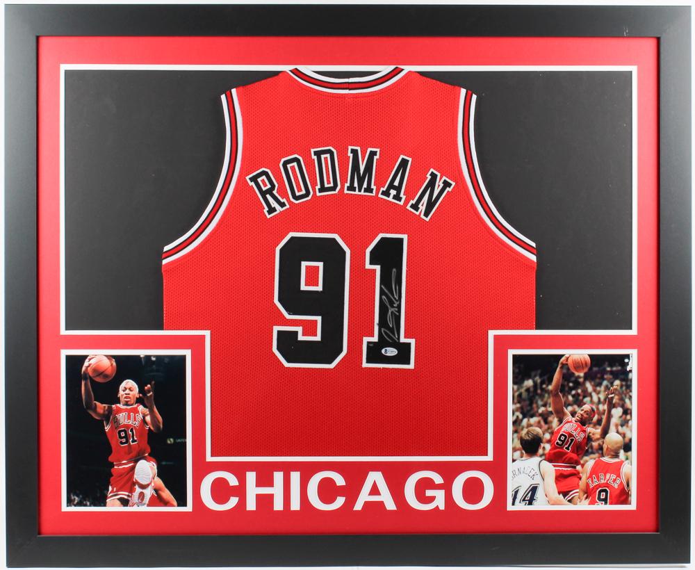 Dennis Rodman Signed 35x43 Custom Framed Jersey (1 of 2)