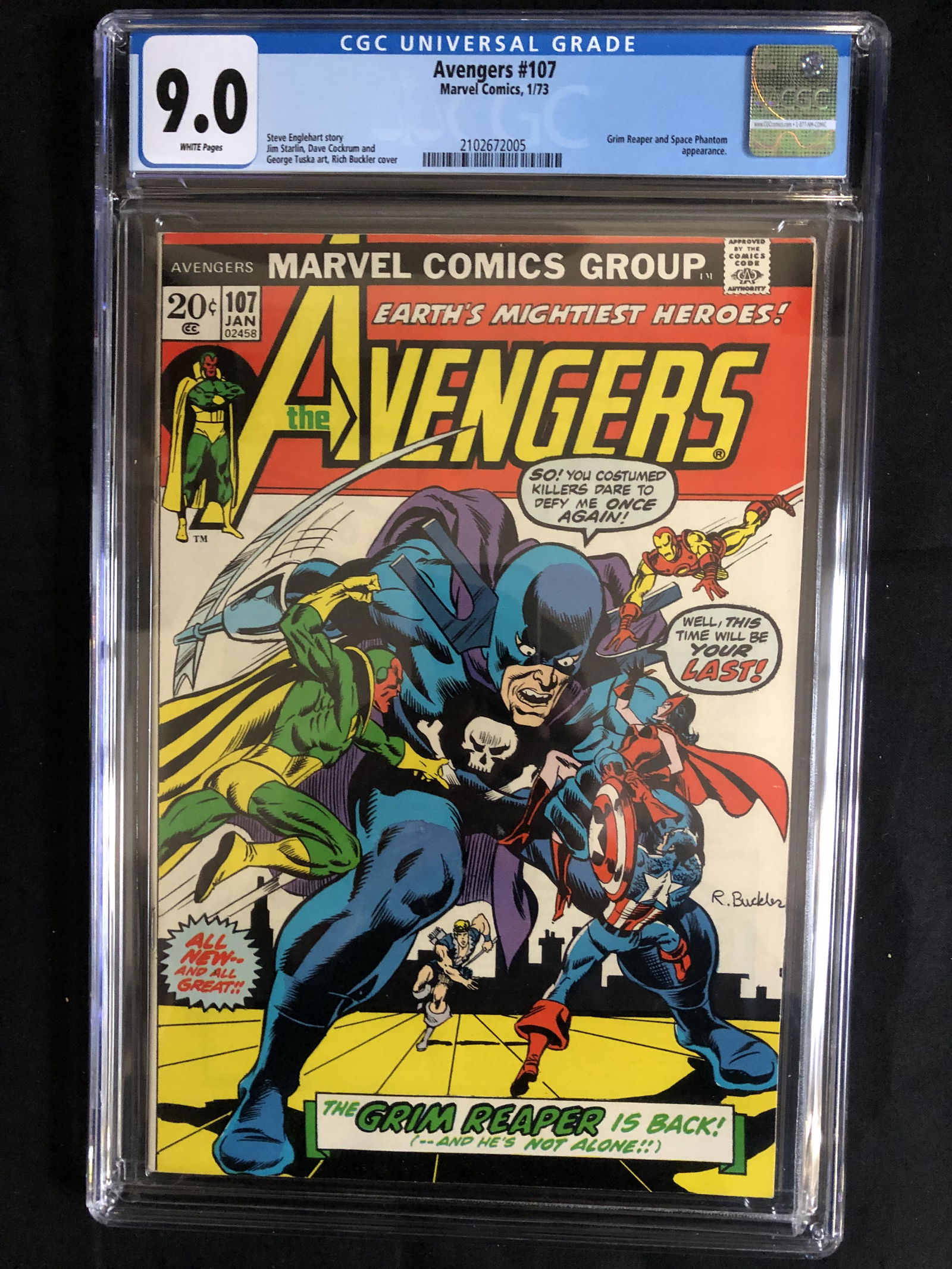The AVENGERS #107 CGC GRADE 9.0 (MARVEL COMICS) 1973 (1 of 1)