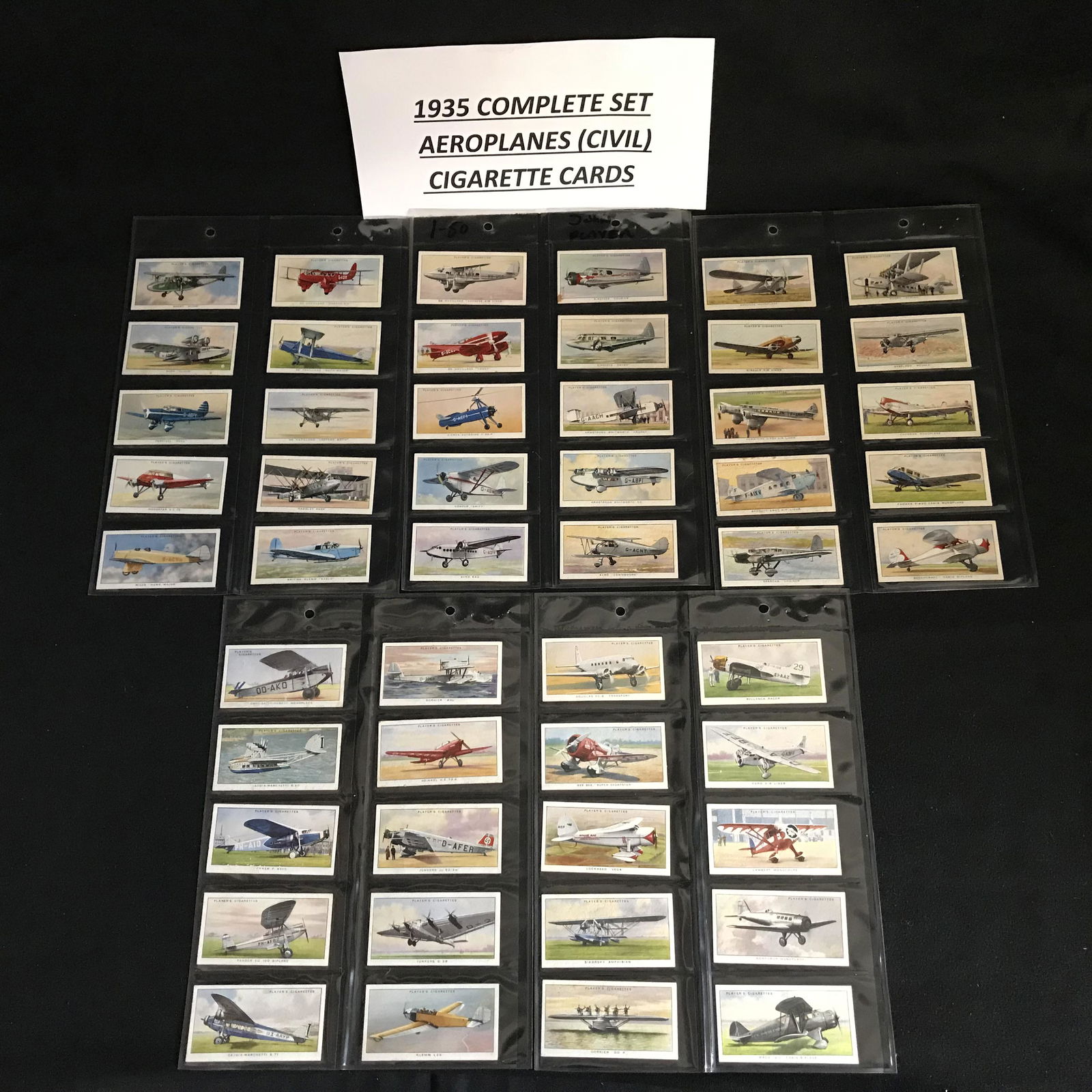 1935 COMPLETE SET AEROPLANES (CIVIL) CIGARETTE CARDS (1 of 1)