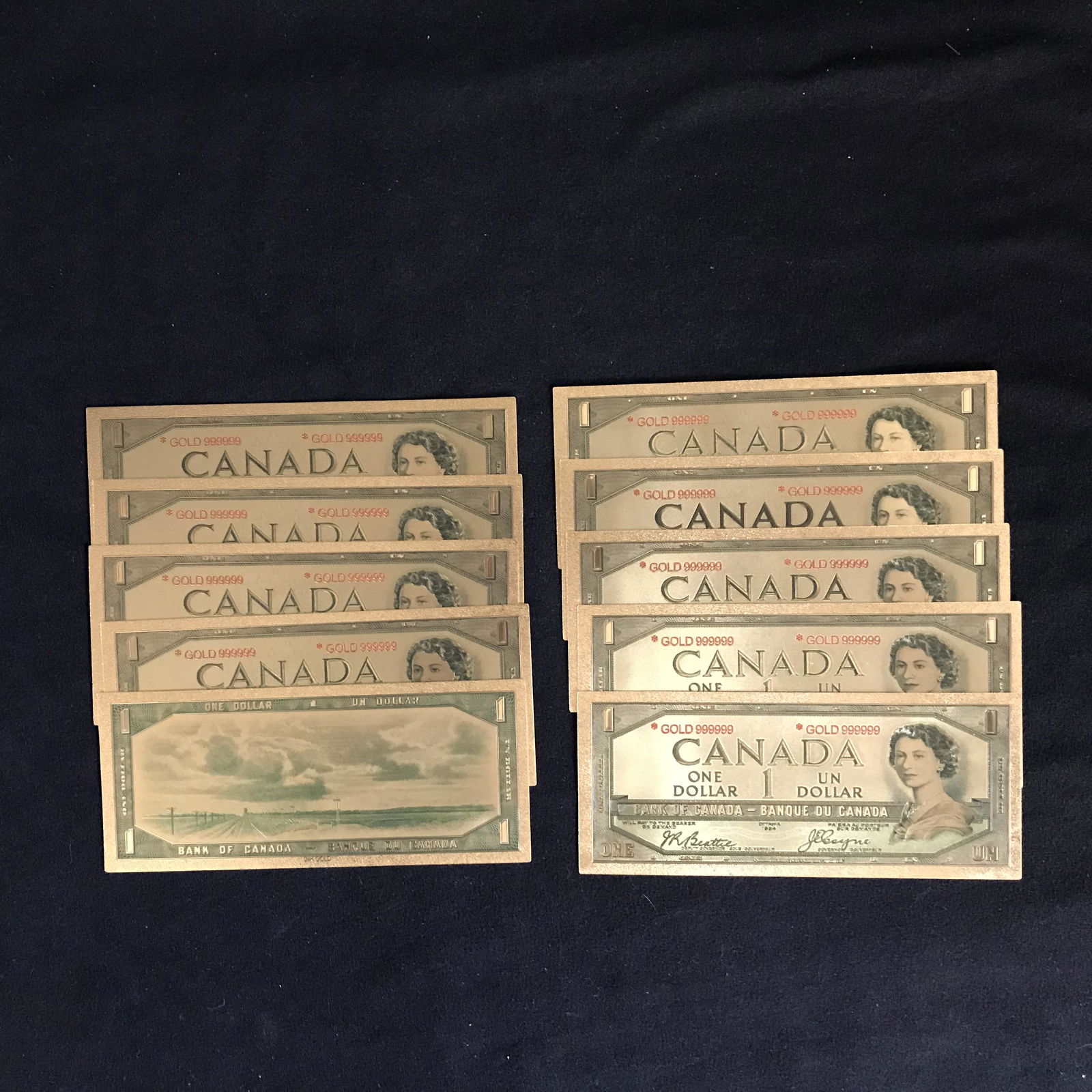 CANADA ONE DOLLAR GOLD FOILED BANK NOTE LOT (1 of 1)