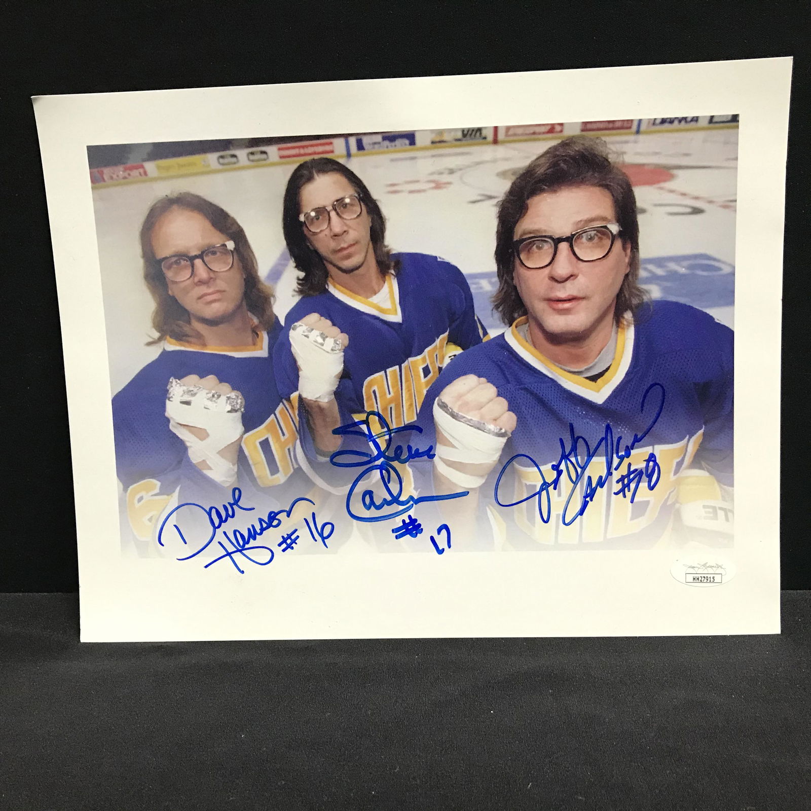 SLAPSHOTS' HANSON BROTHERS TRIPLE SIGNED ART PRINT (JSA (1 of 1)