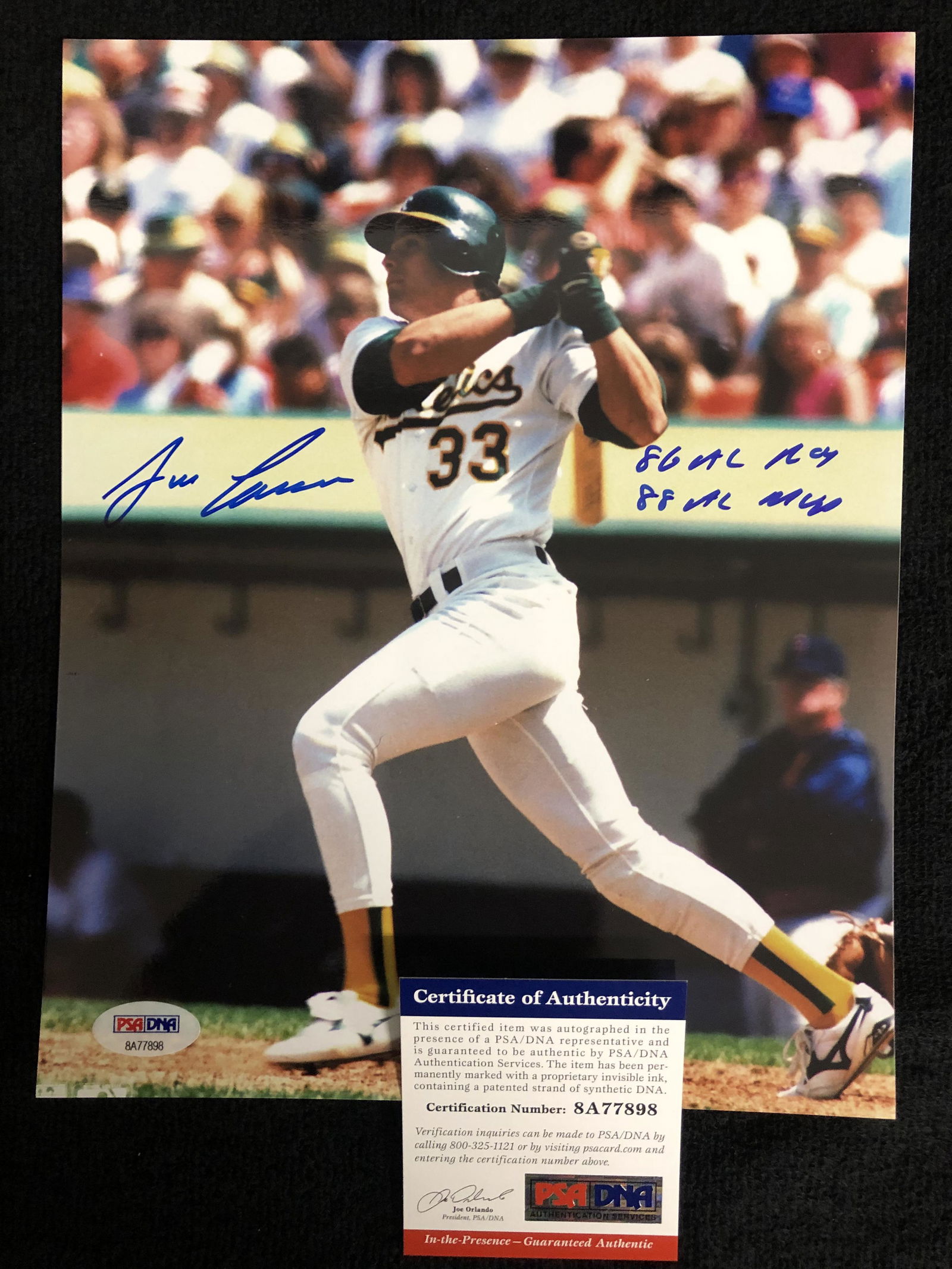 JOSE CANSECO SIGNED 8X10 PHOTO (PSA COA) (1 of 1)