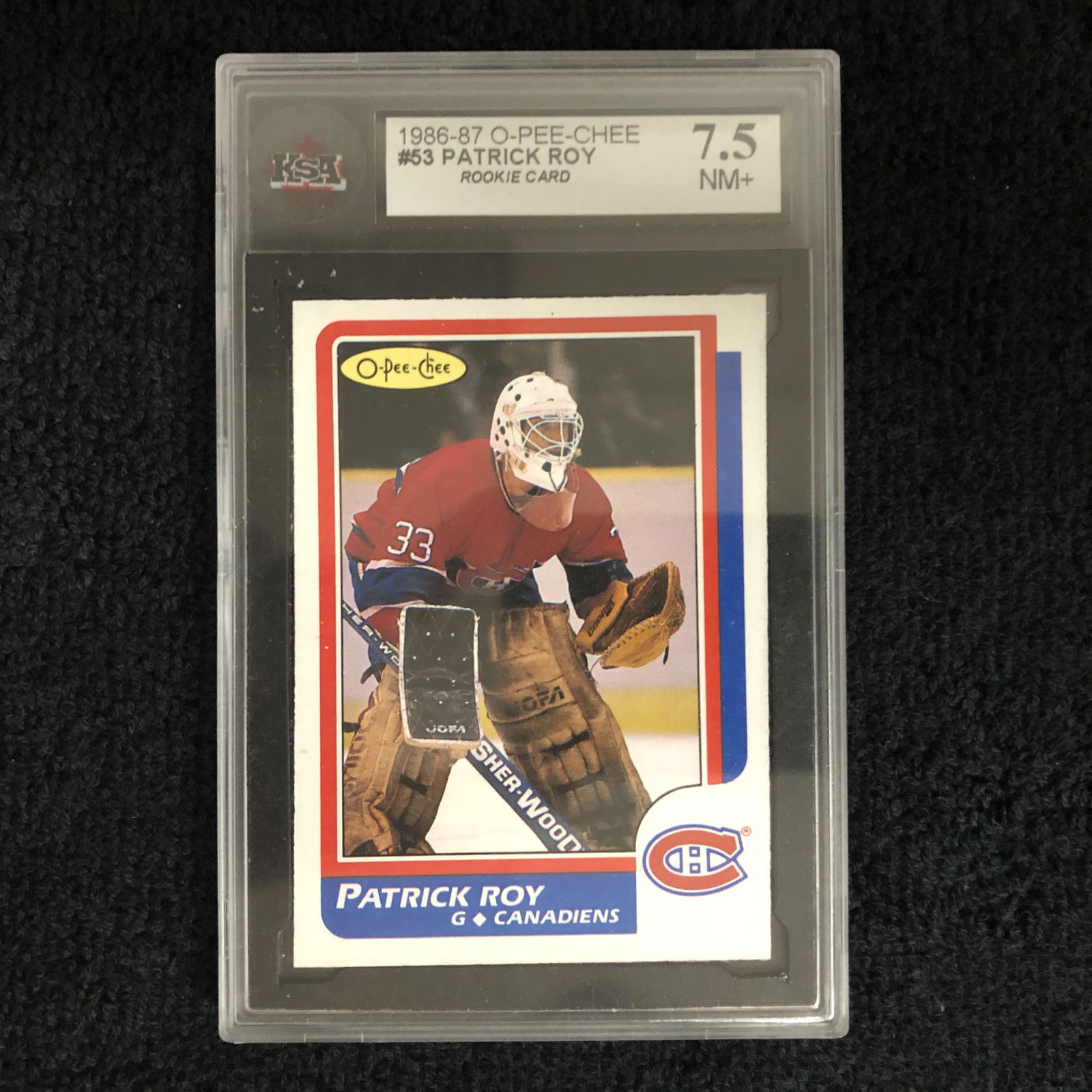 1986-87 O-PEE-CHEE #53 PATRICK ROY ROOKIE CARD (KSA7.5) (1 of 2)