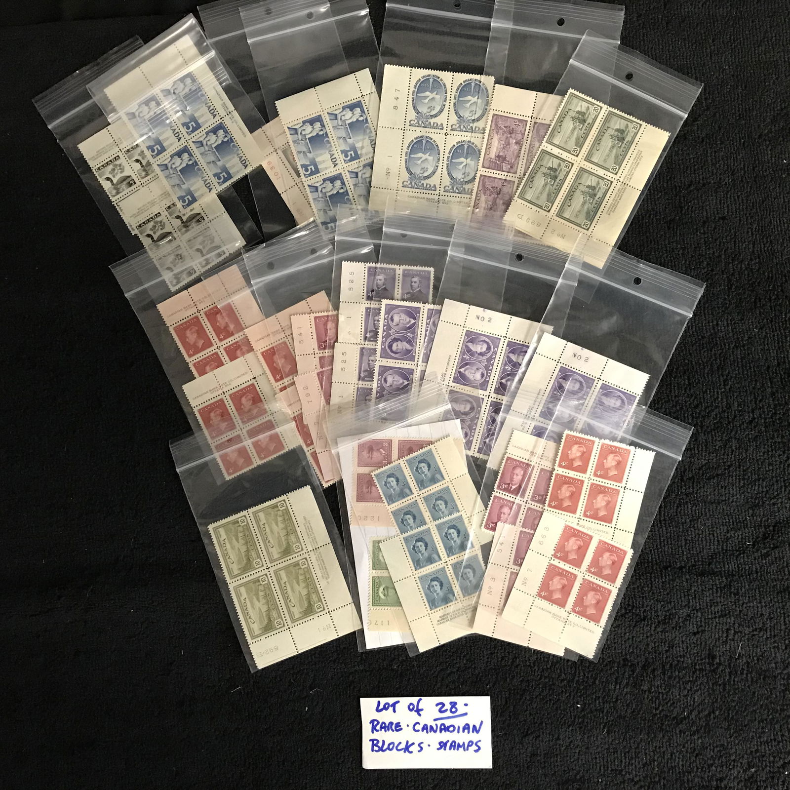 RARE LOT OF 28 CANADIAN BLOCKS STAMPS (1 of 1)