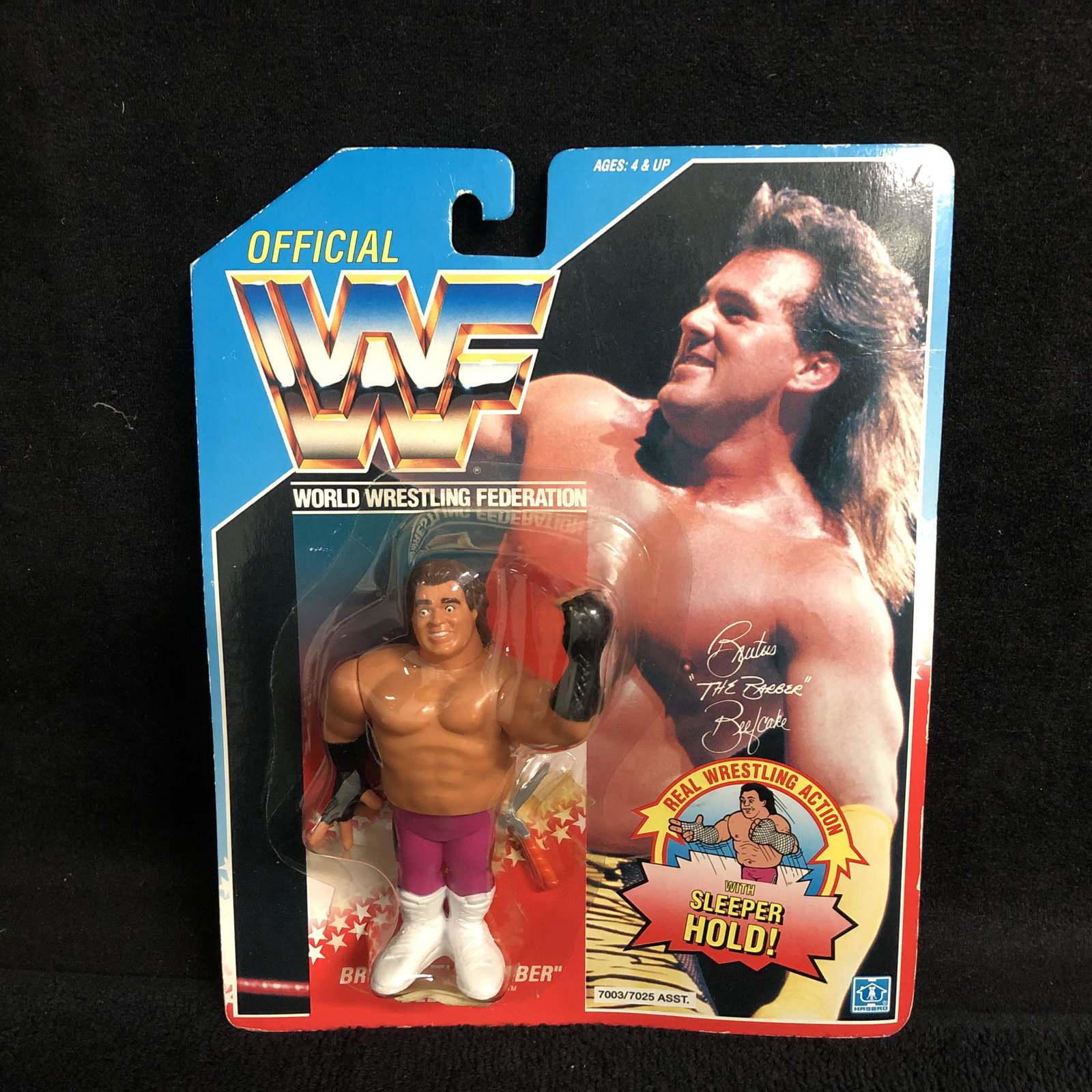 OFFICIAL WWF BRUTUS THE BARBER BEEFCAKE WRESTLING: OFFICIAL WWF BRUTUS THE BARBER BEEFCAKE WRESTLING FIGURE Blue Card MOC (HASBRO)