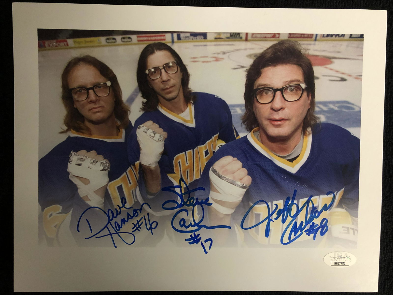 SLAP SHOTS HANSON BROTHERS TRIPLE SIGNED 8X10 PRINT (1 of 1)