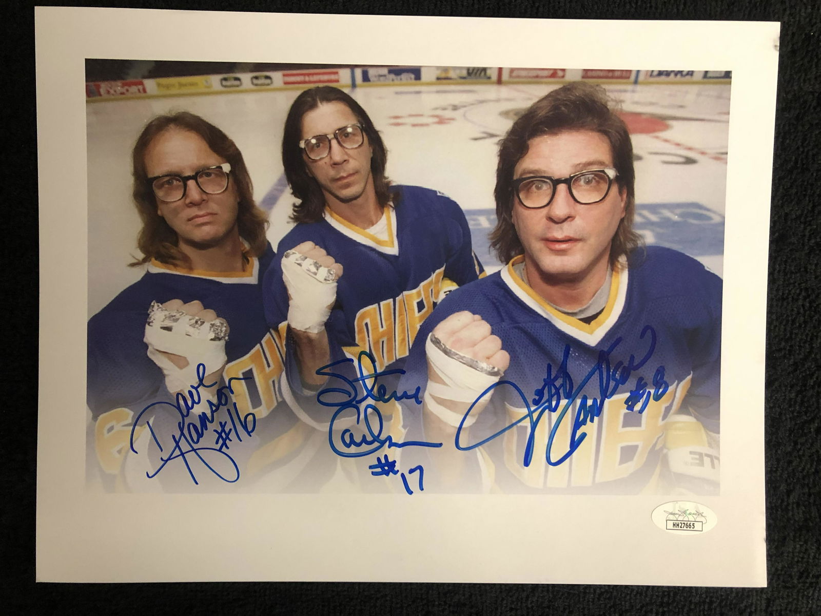 SLAP SHOTS HANSON BROTHERS TRIPLE SIGNED 8X10 PRINT (1 of 1)