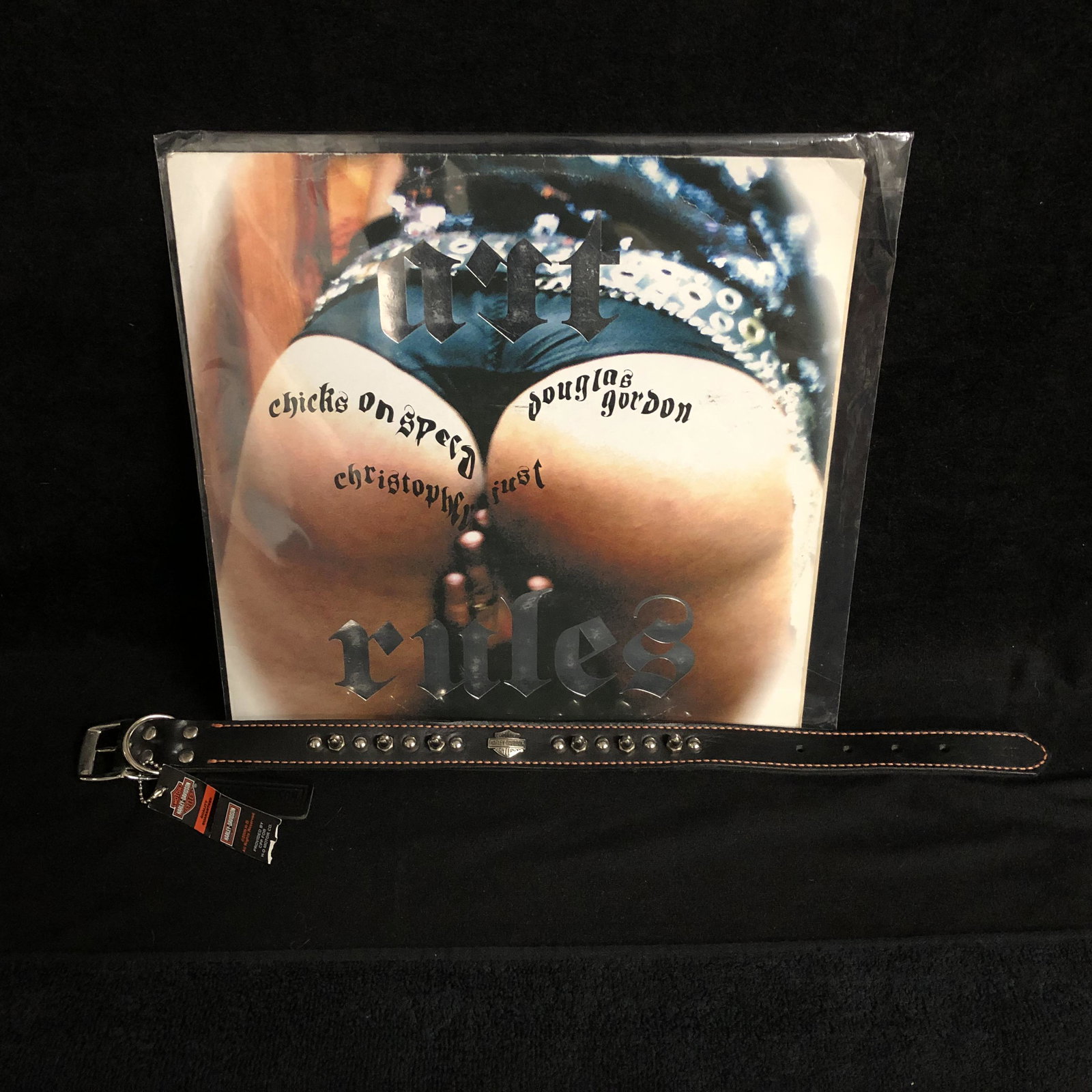 ART RULES RECORD VINYL WITH HARLEY DAVIDSON DOG COLLAR: ART RULES RECORD VINYL WITH HARLEY DAVIDSON DOG COLLAR