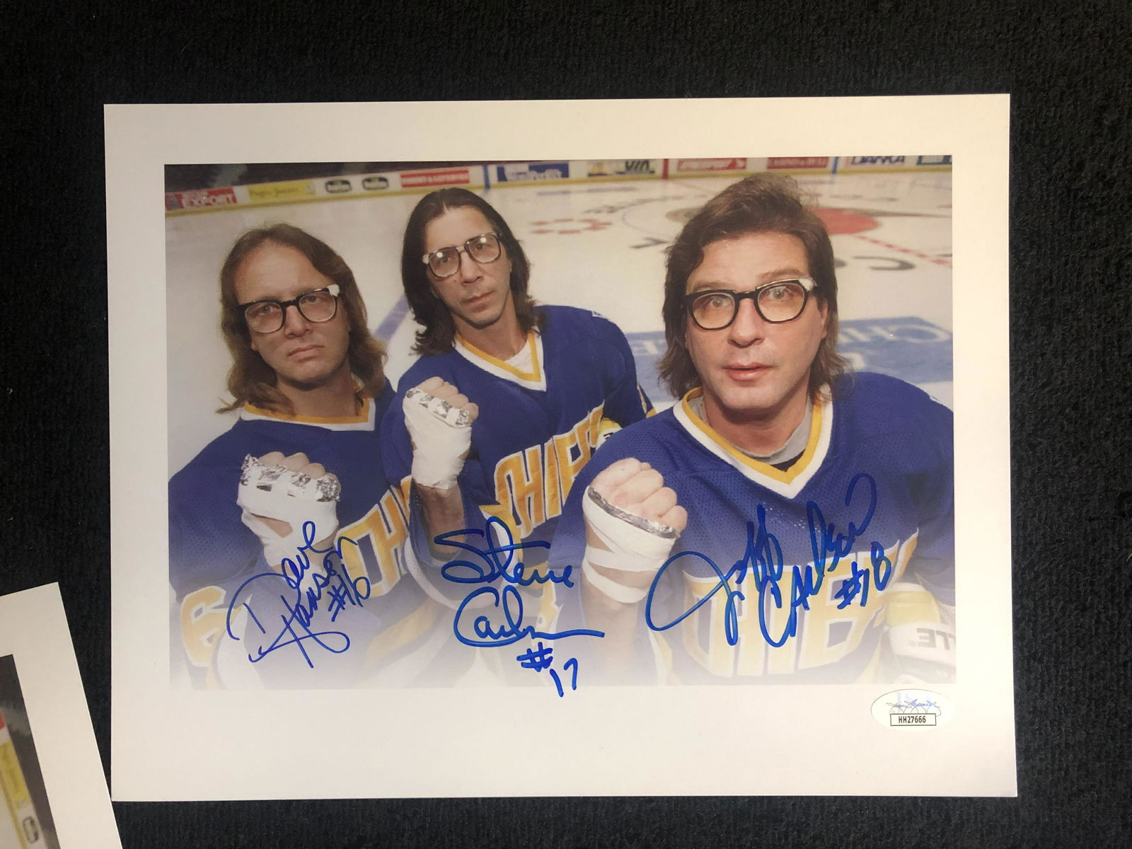 SLAP SHOTS HANSON BROTHERS TRIPLE SIGNED 8X10 PRINT (1 of 1)