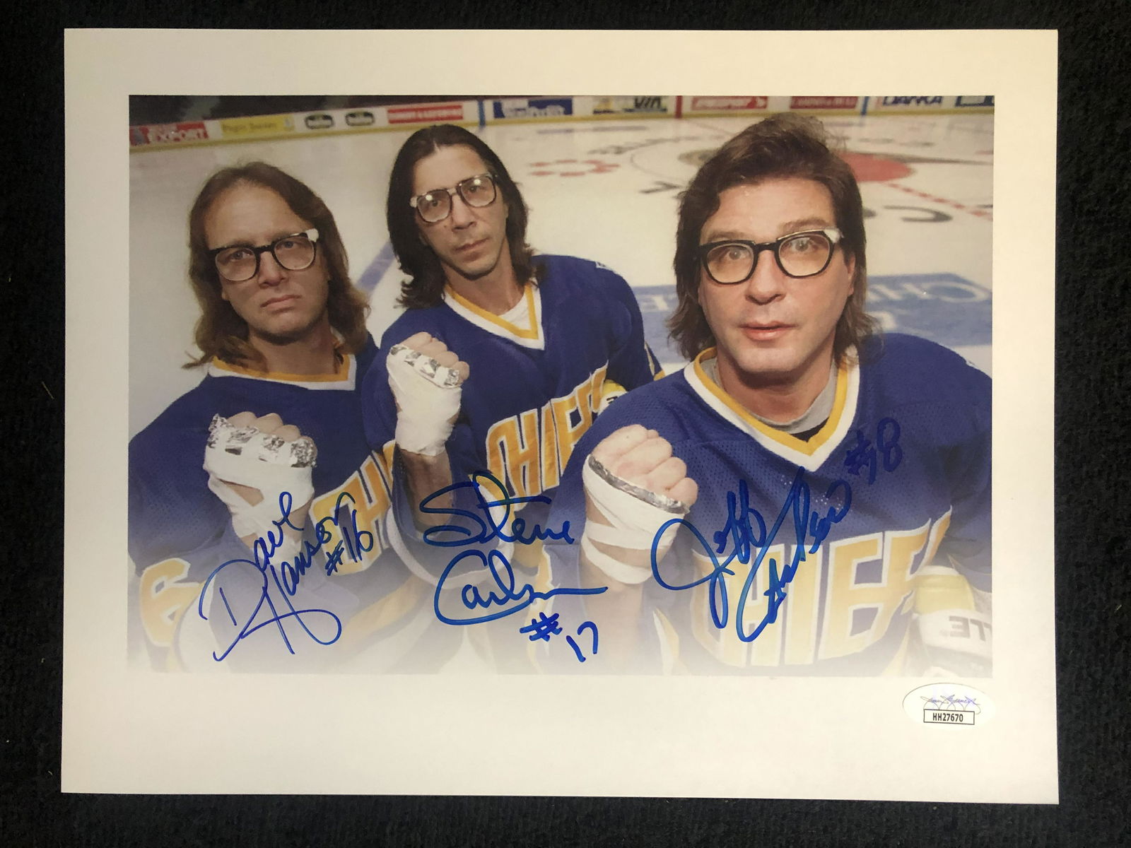 SLAP SHOTS HANSON BROTHERS TRIPLE SIGNED 8X10 PRINT (1 of 1)
