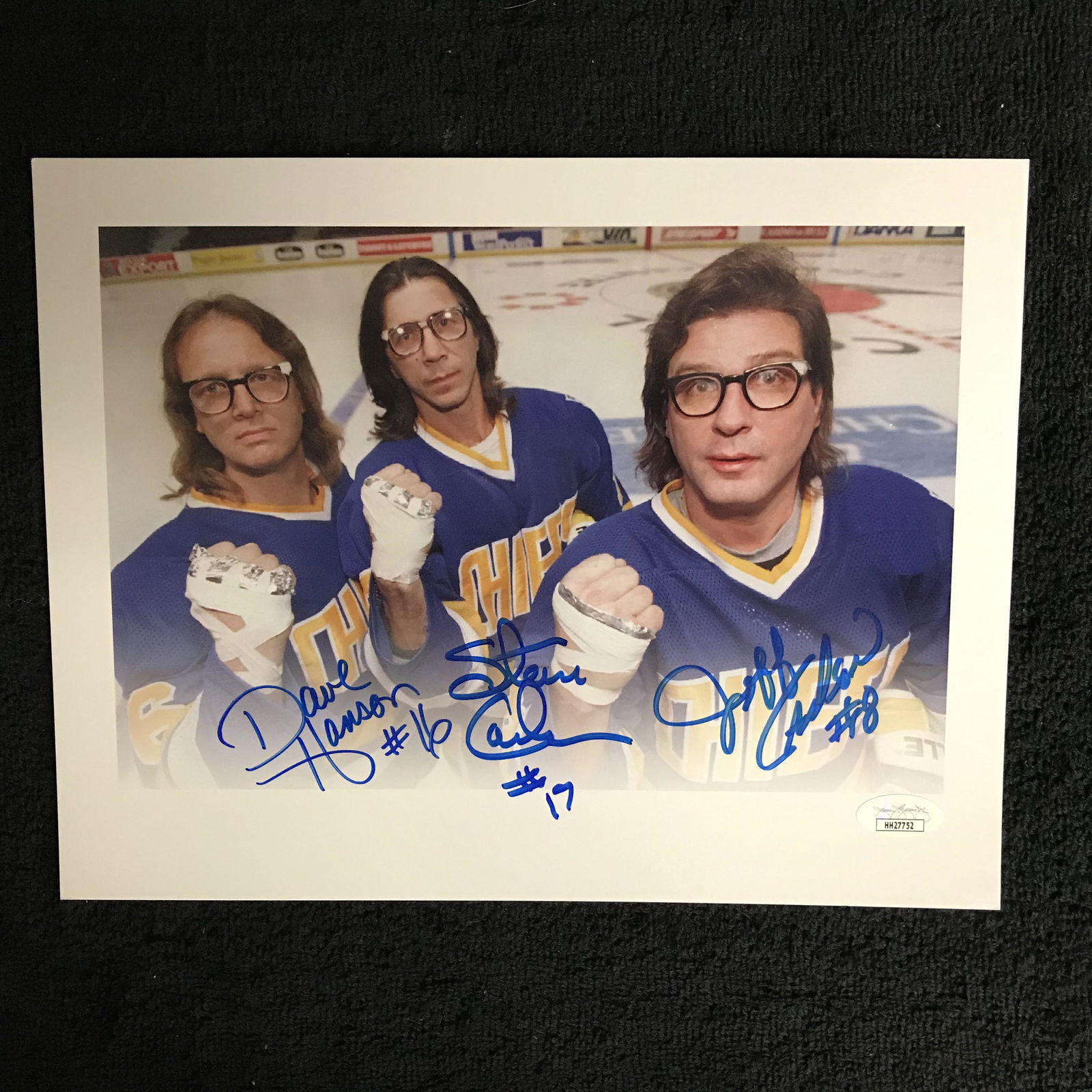 SLAP SHOTS HANSON BROTHERS TRIPLE SIGNED 8X10 PRINT (1 of 1)