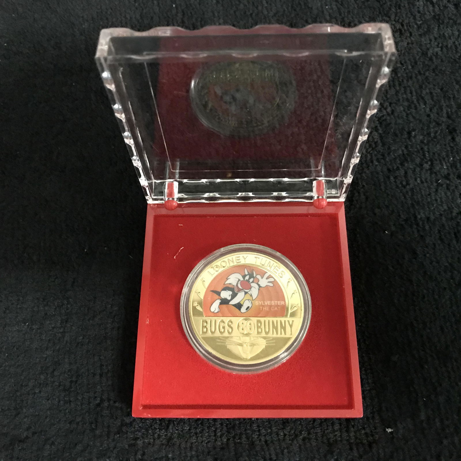 LOONEY TUNES SYLVESTER THE CAT GOLD PLATED COIN w/ BOX: LOONEY TUNES SYLVESTER THE CAT GOLD PLATED COIN w/ BOX