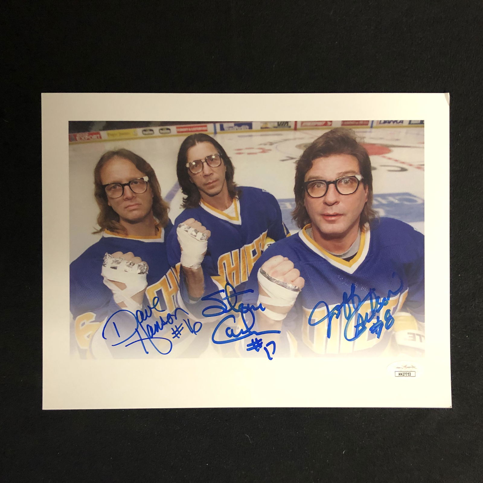SLAP SHOTS HANSON BROTHERS TRIPLE SIGNED 8X10 PRINT (1 of 1)