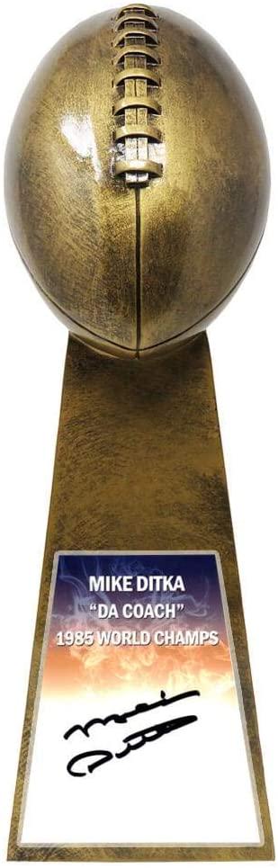 MIKE DITKA SIGNED FOOTBALL WORLD CHAMPION 15 INCH: MIKE DITKA SIGNED FOOTBALL WORLD CHAMPION 15 INCH REPLICA GOLD TROPHY w/ COA