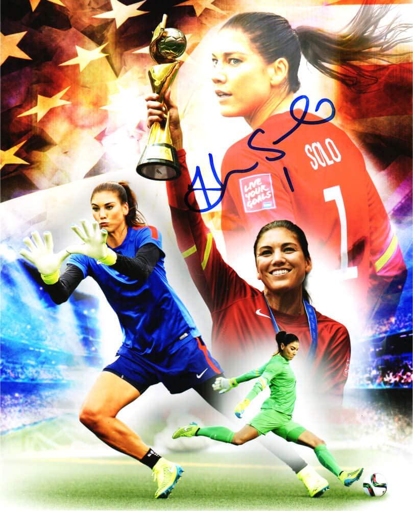 HOPE SOLO SIGNED USA SOCCER COLLAGE 8X10 PHOTO w/ COA: HOPE SOLO SIGNED USA SOCCER COLLAGE 8X10 PHOTO w/ COA