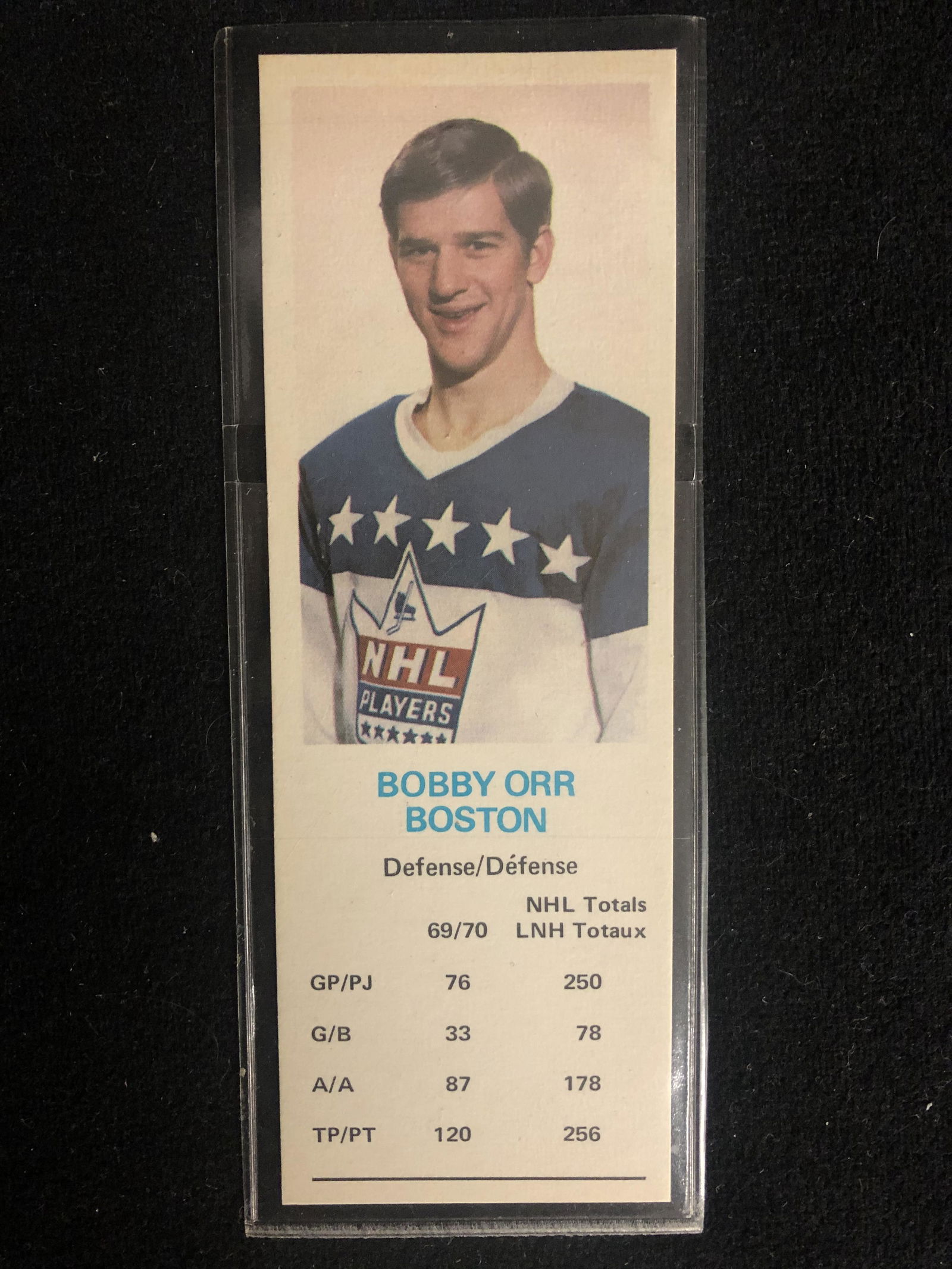 1969 NHL PLAYERS ASSOCIATION BOBBY ORR HOCKEY CARD (1 of 2)