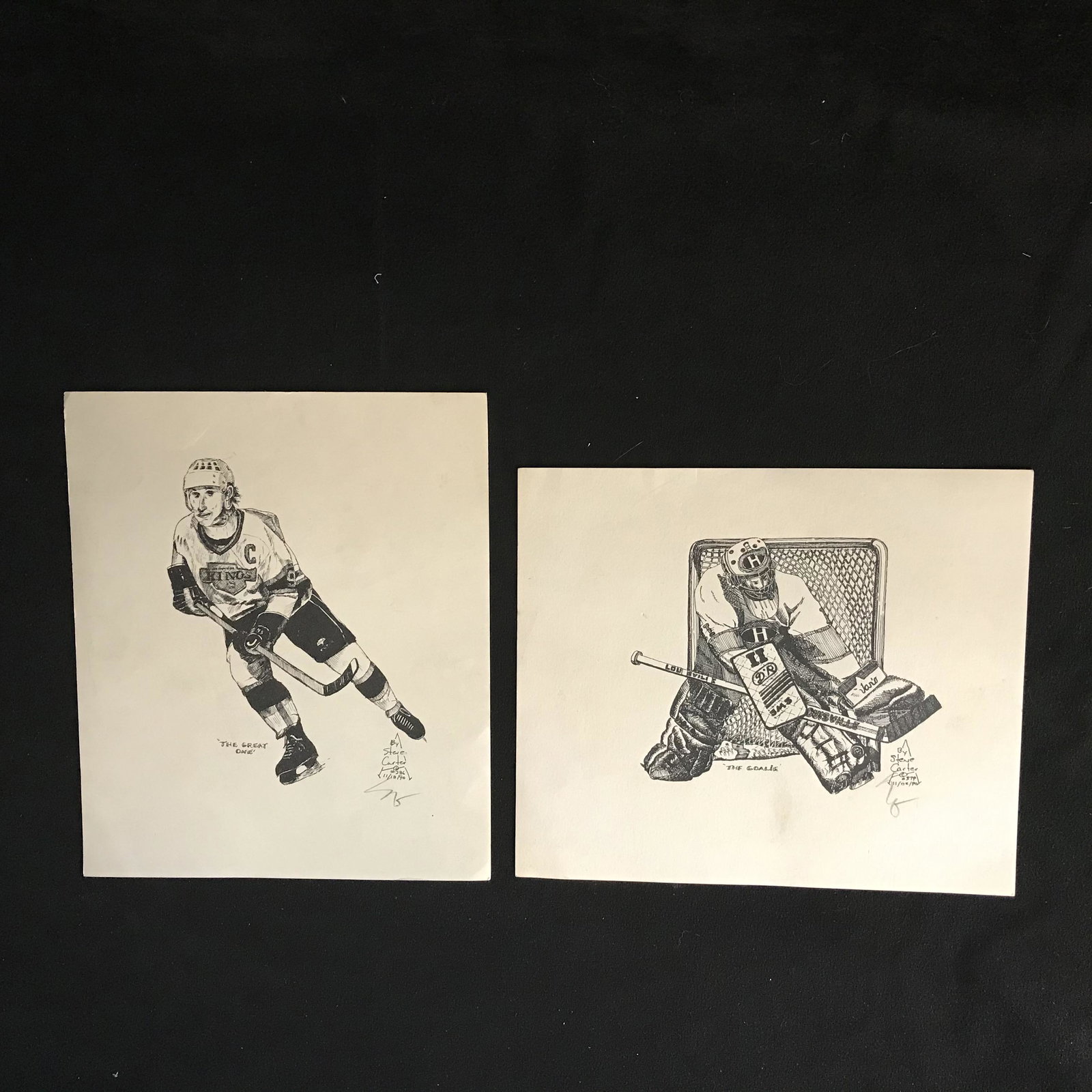 STEVE CARTER HOCKEY ART SKETCHES LOT (GRETZKY/ DRYDEN): STEVE CARTER HOCKEY ART SKETCHES LOT (GRETZKY/ DRYDEN)