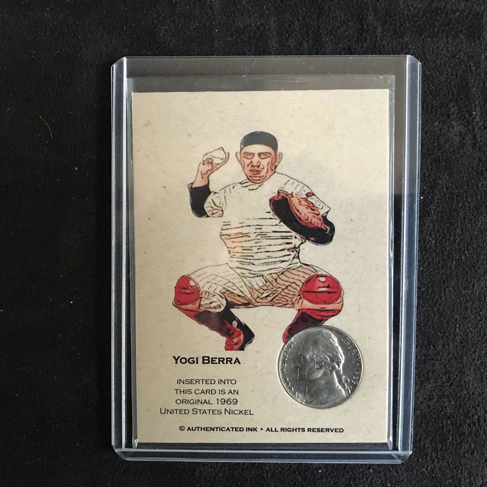 ORIGINAL 1969 USA NICKEL INSERTED INTO YOGI BERRA CARD (1 of 1)