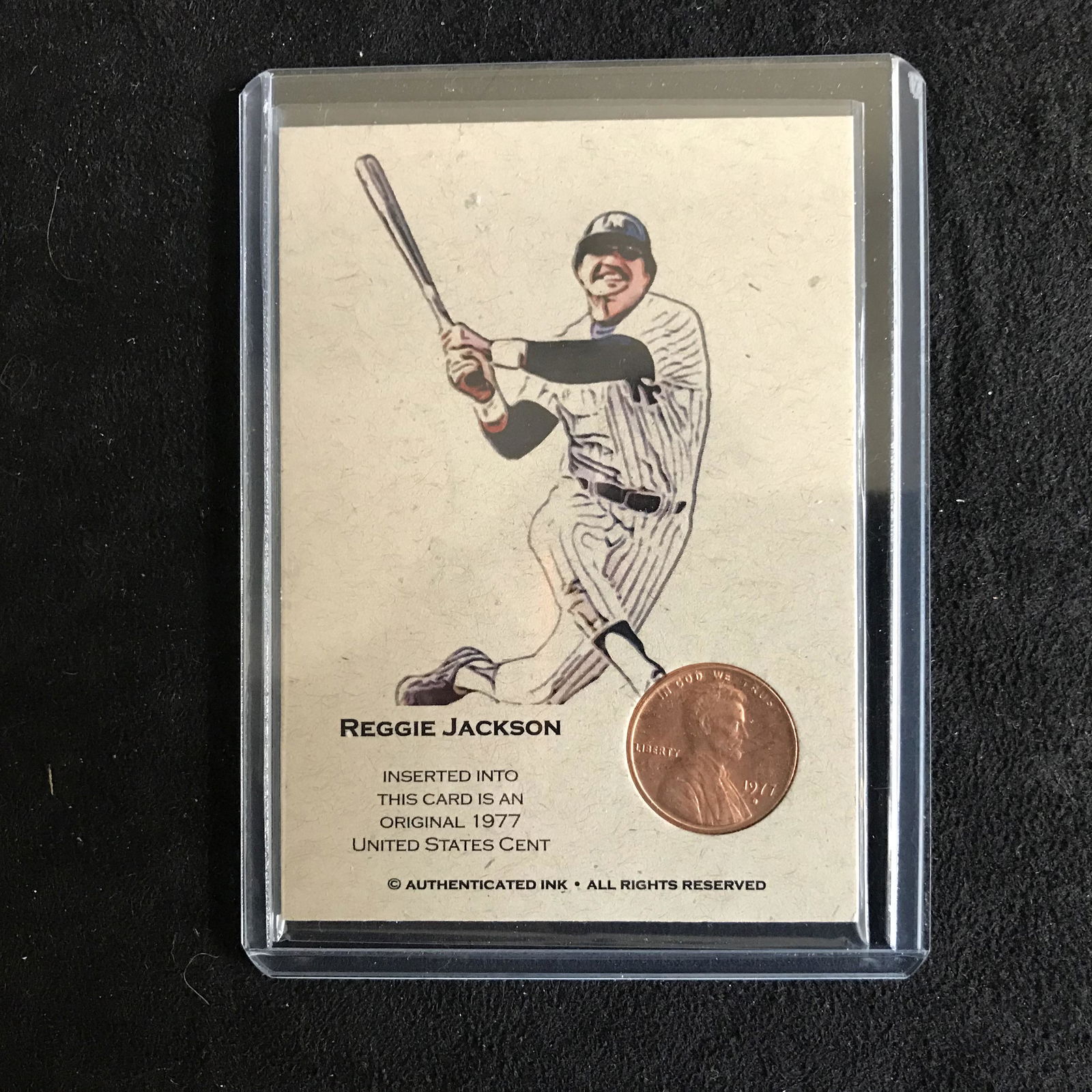 1977 USA CENT INSERTED INTO REGGIE JACKSON CARD (1 of 1)