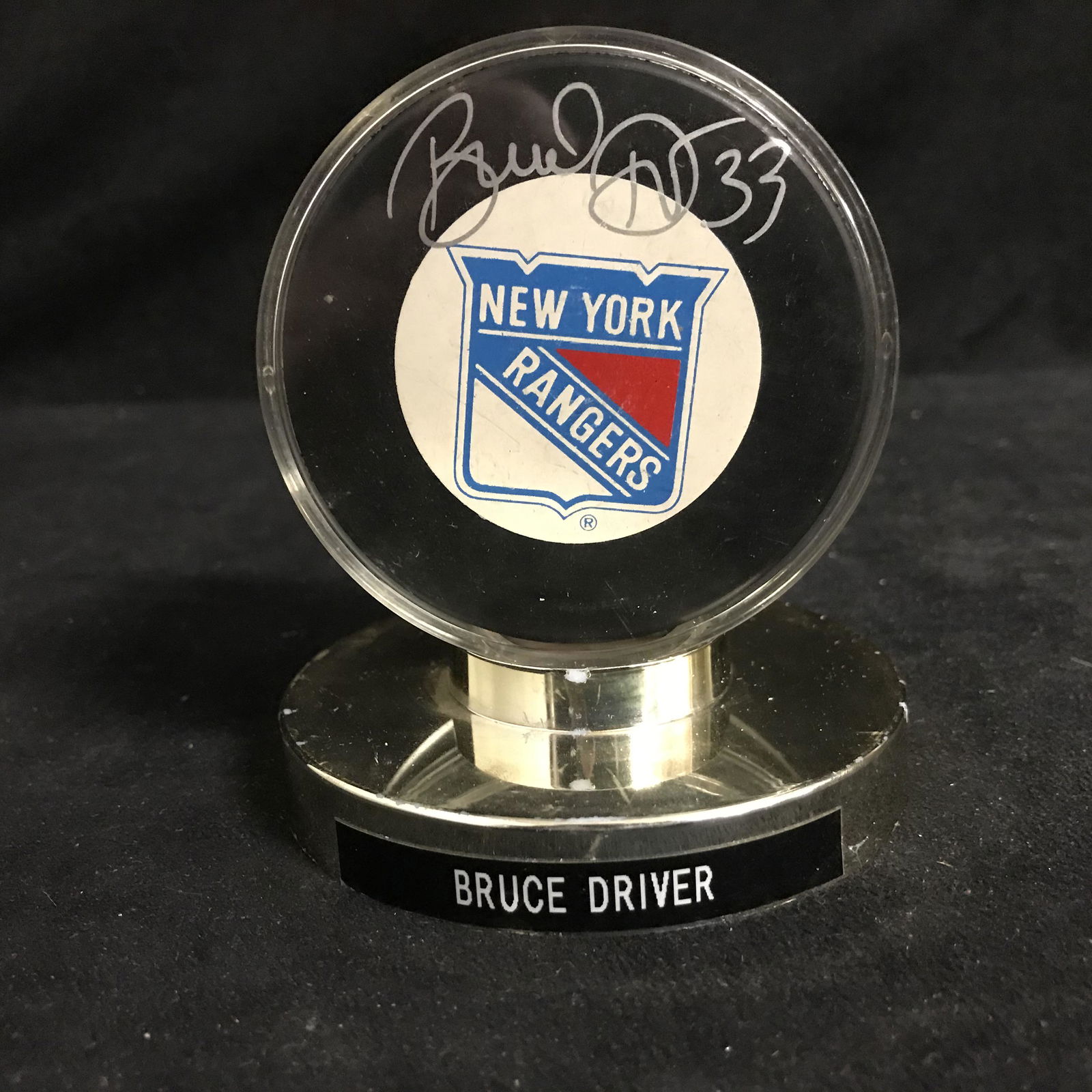 BRUCE DRIVER SIGNED NY RANGERS HOCKEY PUCK w/ DISPLAY (1 of 1)