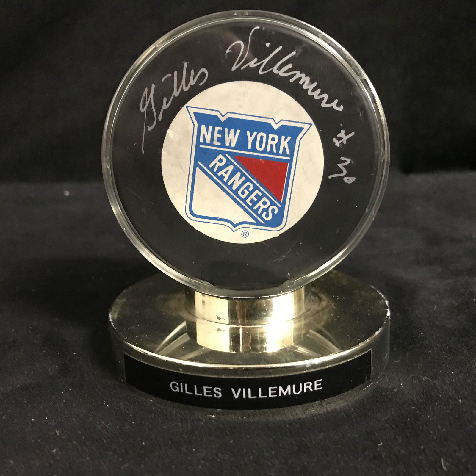 GILLES VILLEMURE SIGNED NY RANGERS HOCKEY PUCK w/ (1 of 1)