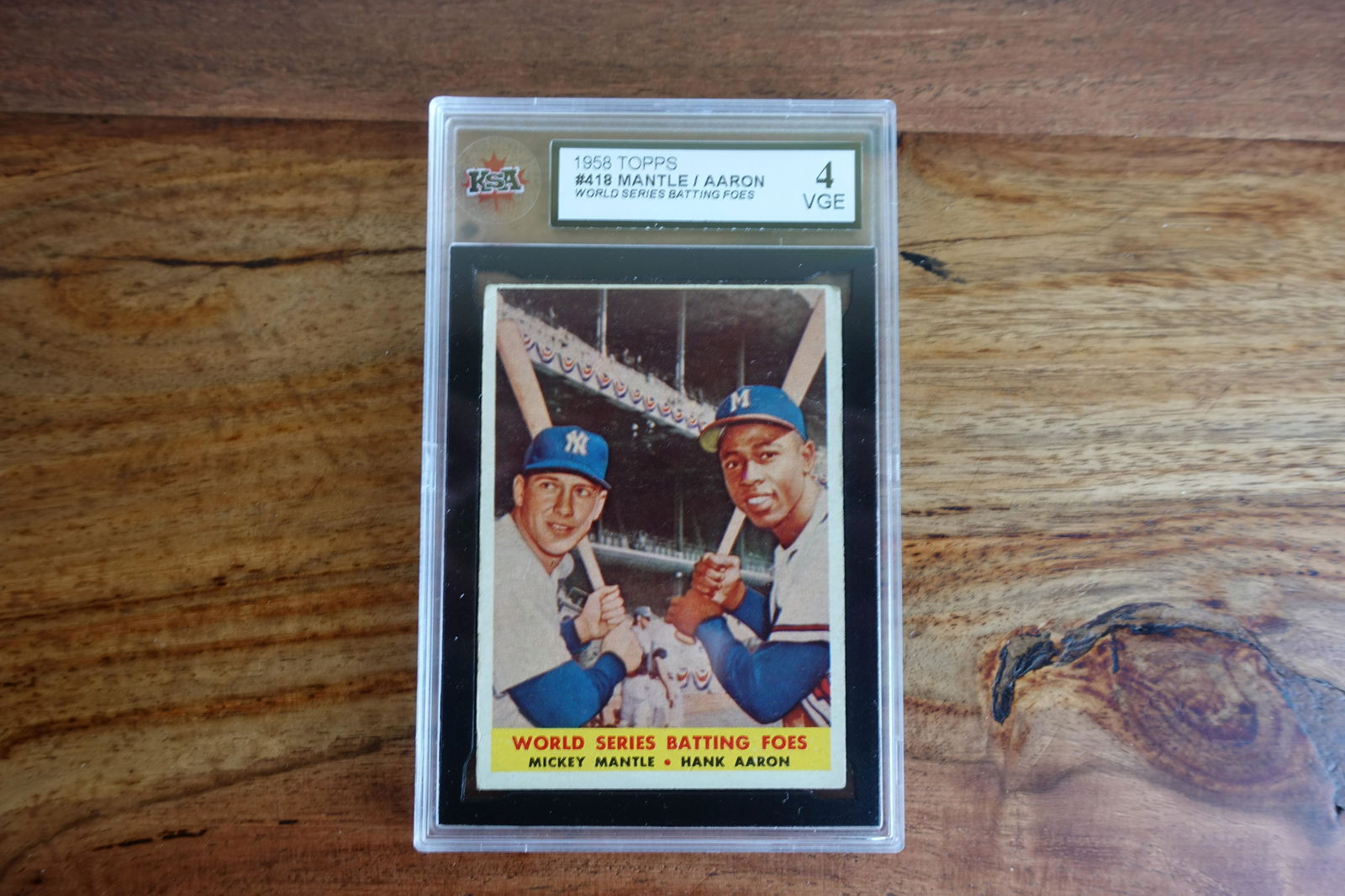 1958 TOPPS #418 MANTLE/AARON WORLD SERIES BATTING FOES (1 of 2)
