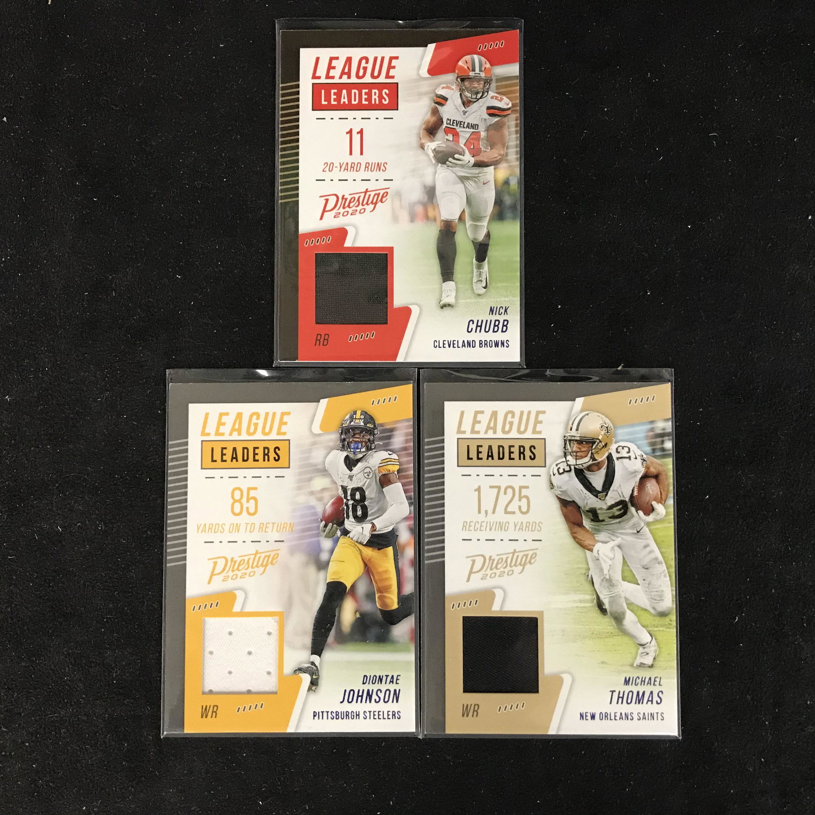 PRESTIGE 2020 LEAGUE LEADERS FOOTBALL CARD LOT (CHUBB,: PRESTIGE 2020 LEAGUE LEADERS FOOTBALL CARD LOT (CHUBB, JOHNSON, THOMAS)