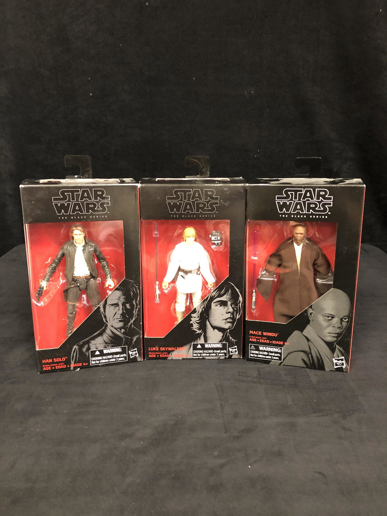 STAR WARS: THE BLACK SERIES "HAN SOLO, LUKE SKYWALKER &: STAR WARS: THE BLACK SERIES "HAN SOLO, LUKE SKYWALKER & MACE WINDU" ACTION FIGURES