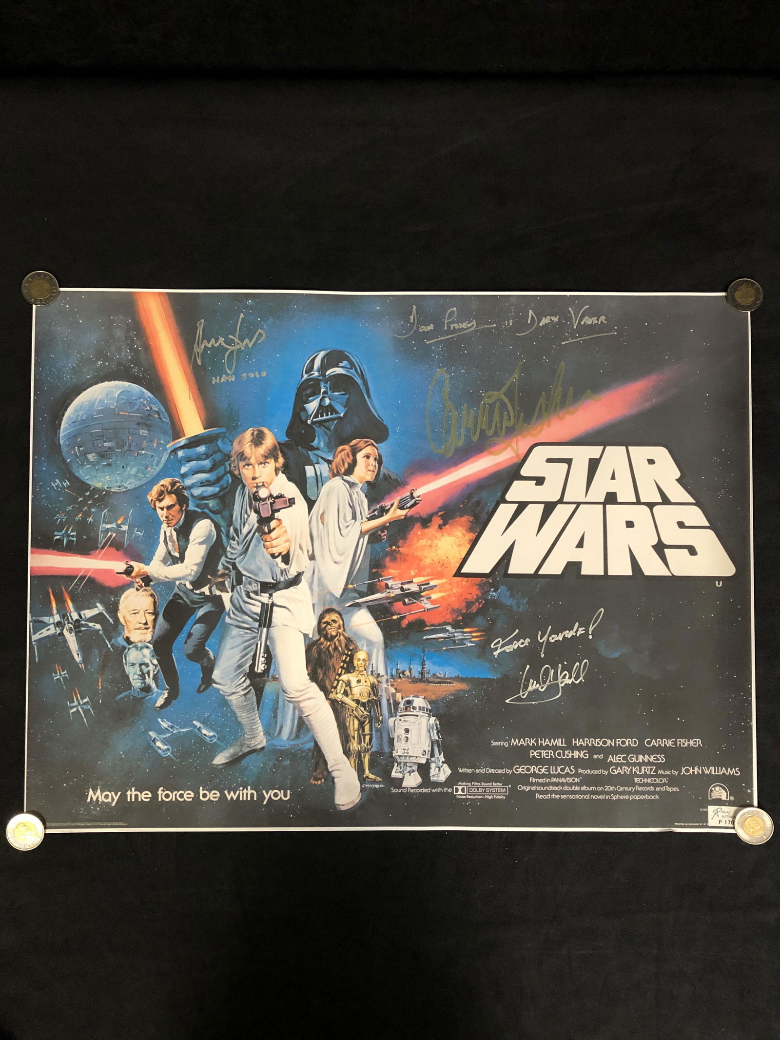 Star Wars poster signed by Ford, Prowse, Fisher, Hamill (1 of 5)